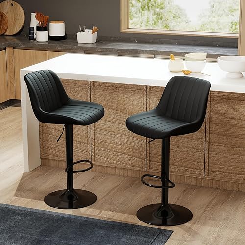 Miniatura 7 de Youhauchair Bar Stools Set of 1, Swivel Counter Height Barstools with Back, Adjustable PU Leather Bar Chairs, Modern Armless Kitchen Island Stool,