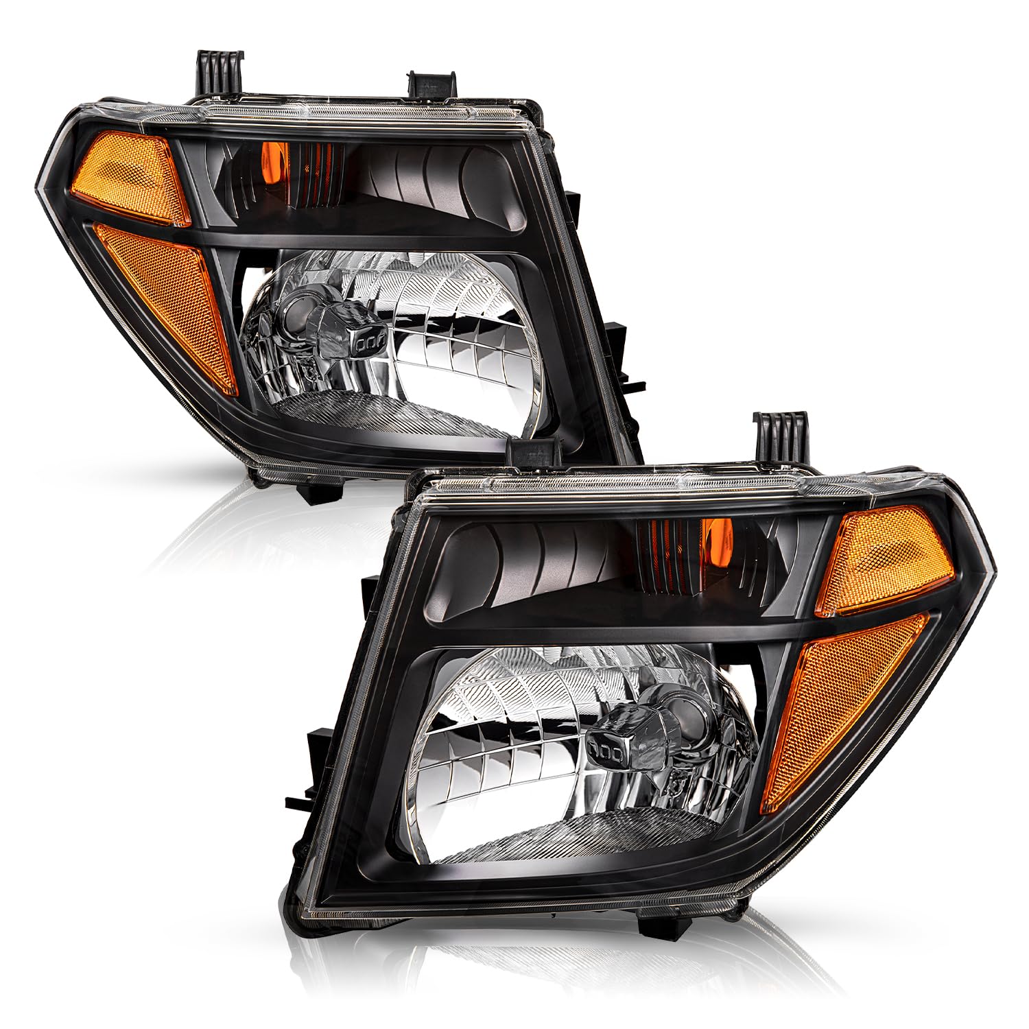 TUSDAR Black Housing Headlight Assembly Replacement for 2005-2008 Nissan Frontier / 2005-2007 Pathfinder Halogen Version Headlamp Pair Driver and