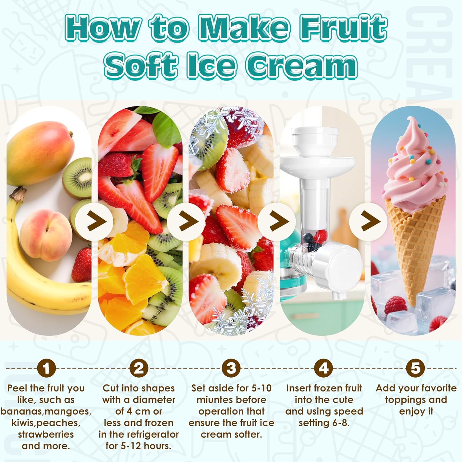 Frozen Fruit Ice Cream Attachment for Kitchenaid Stand Mixer, Dairy-Free Sorbet Gelato Maker, Dessert and Soft Serve Frozen Yogurt - Healthy Dessert Fruit Soft Serve Maker