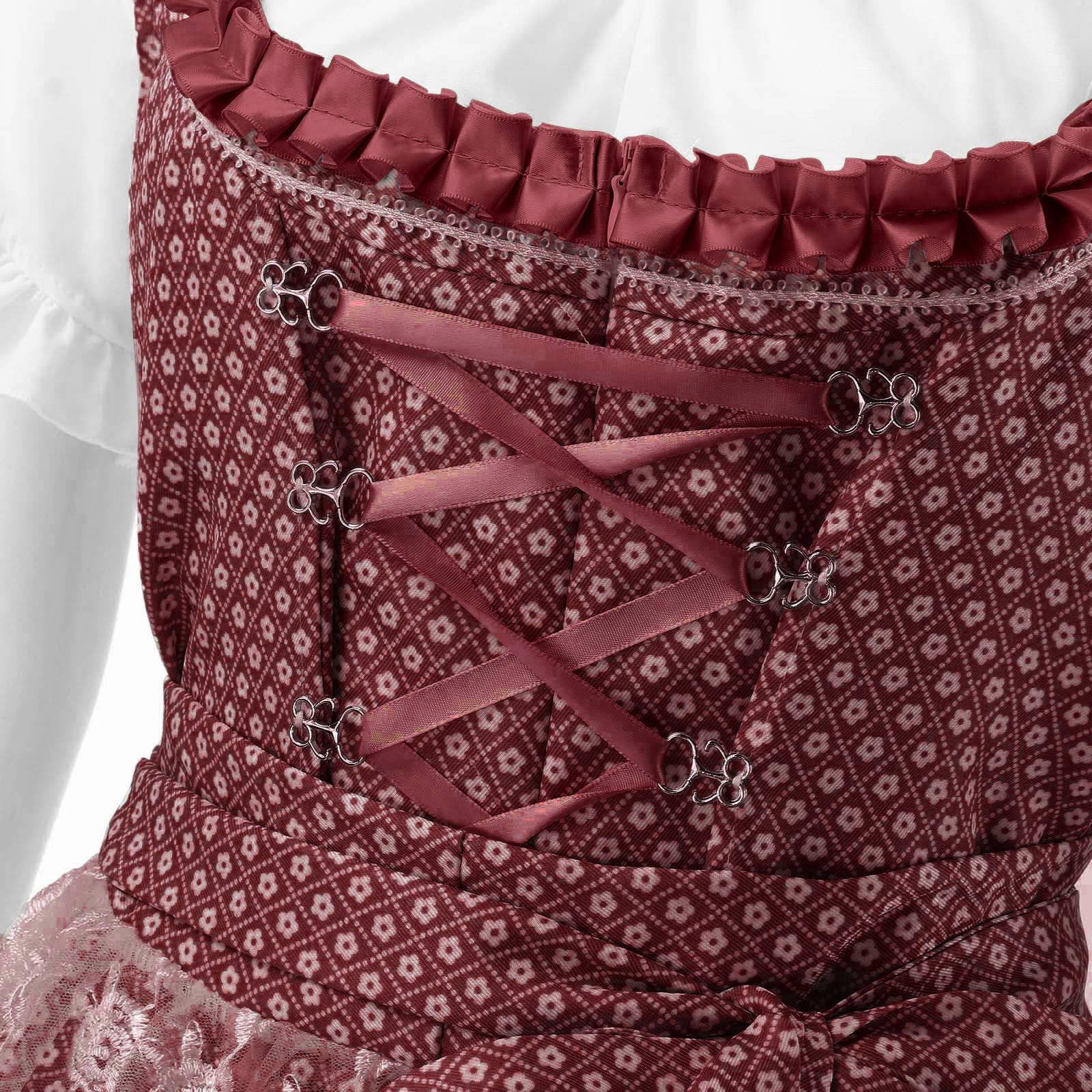SKFLABOOF Dirndl Midi Damen 'Dirndl Gr 50 Oktoberfest Outfit Kurz Dirdnl Lang Trachtenrock Drindl Dirnsl Stretch Für Trachtenkleid Kleid Komplettset Ohne Schnürung Dindl 3 Teilig Drindel