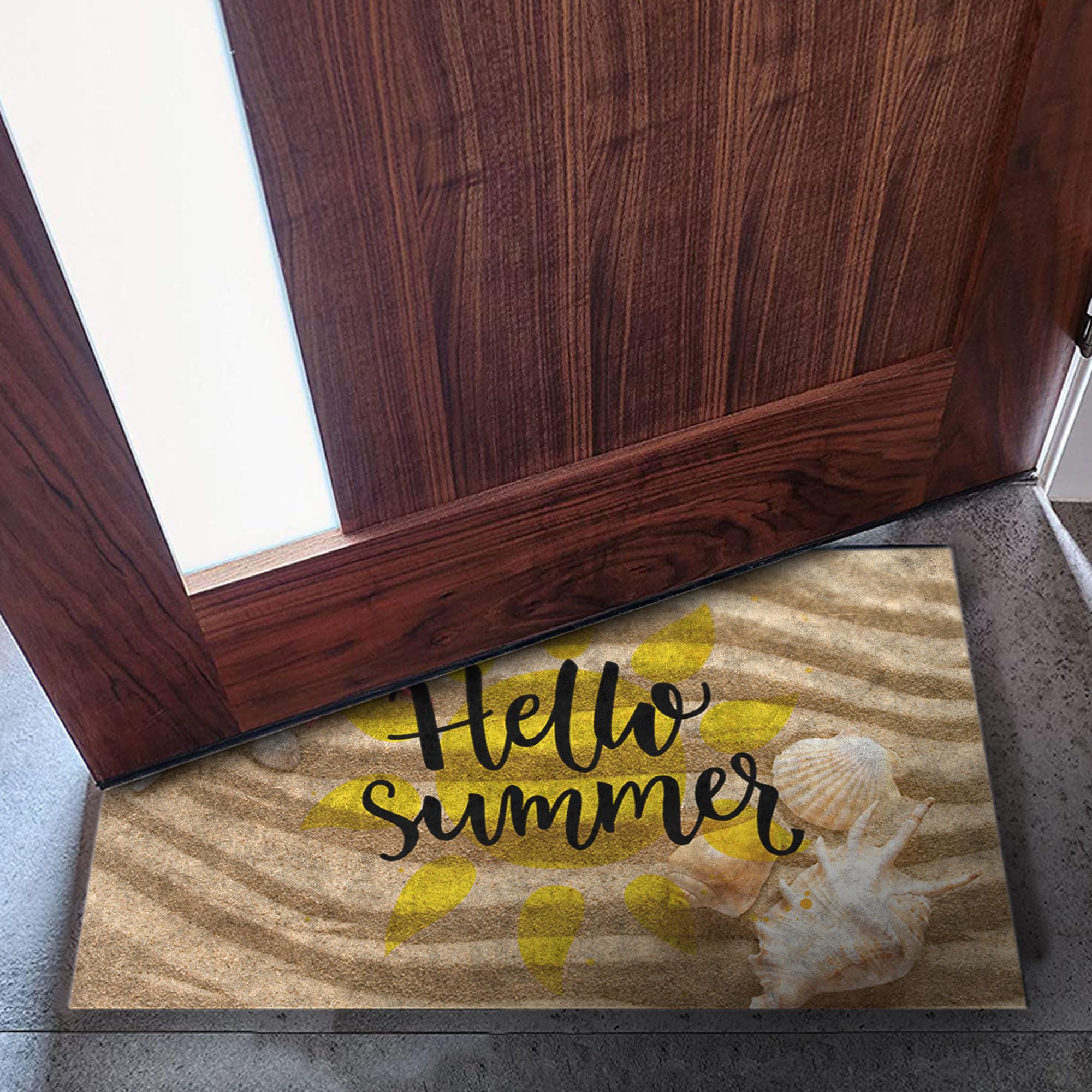 Monnhein Kapı Önü Paspası - Modern ve Şık Kapı Paspası | Ev, Ofis ve Dış Mekân Kullanımı İçin (Hello Summer Kumsal) 45x65