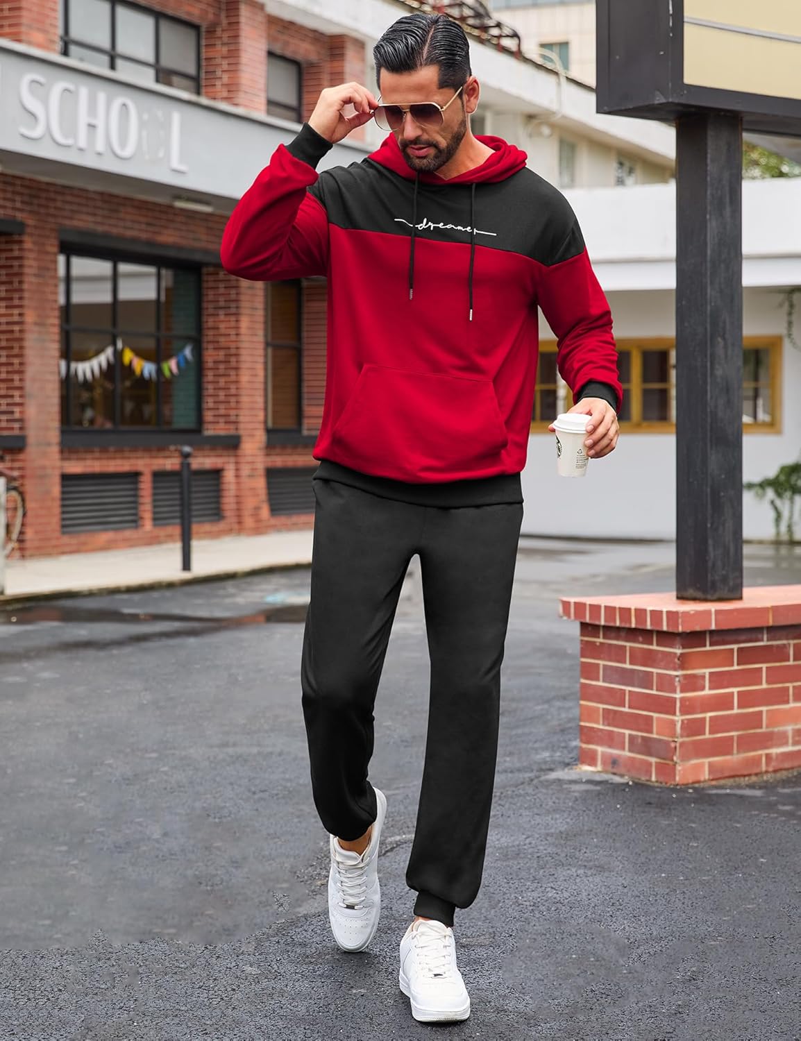 Babioboa Men's Hooded Tracksuit 2 Piece Color Block Fleece Sweatsuit Jogging Sport Suit Letter Hoodie and Sweatpant Set - Image 4