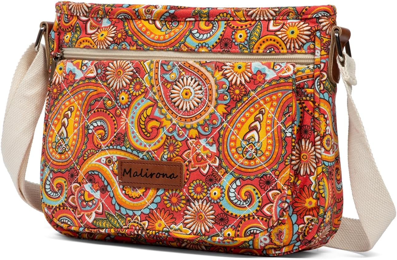 Malirona Women 's Durable Floral Crossbody Bag Canvas Messenger Handbag Multi Pocket Travel Satchel Purse
