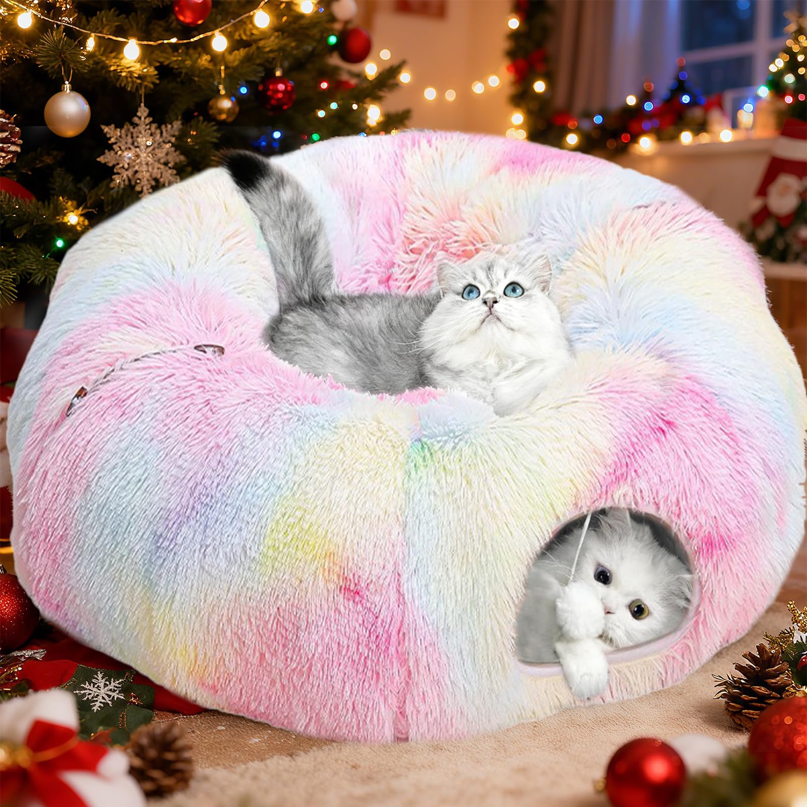 Katzentunnel, Katzentunnel Große Katzen mit Schlafplatz, Katzentunne XXL Faltbarer Verstecktunnel für Kitten & Kleintiere (Farbe)
