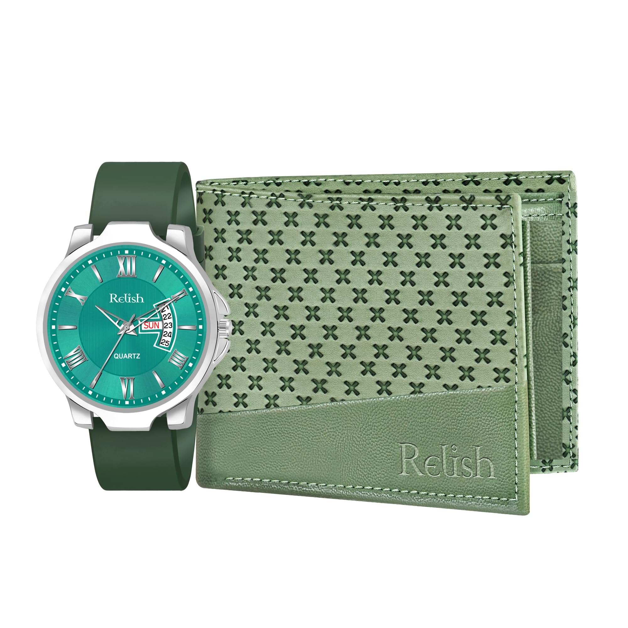 Relish Mens Green Analog Watch, Black Leather Strap | Gift Hamper for Brother, Husband & Boyfriend - Stylish & Durable (B0D4DHYBX5) Amazon Price History, Amazon Price Tracker