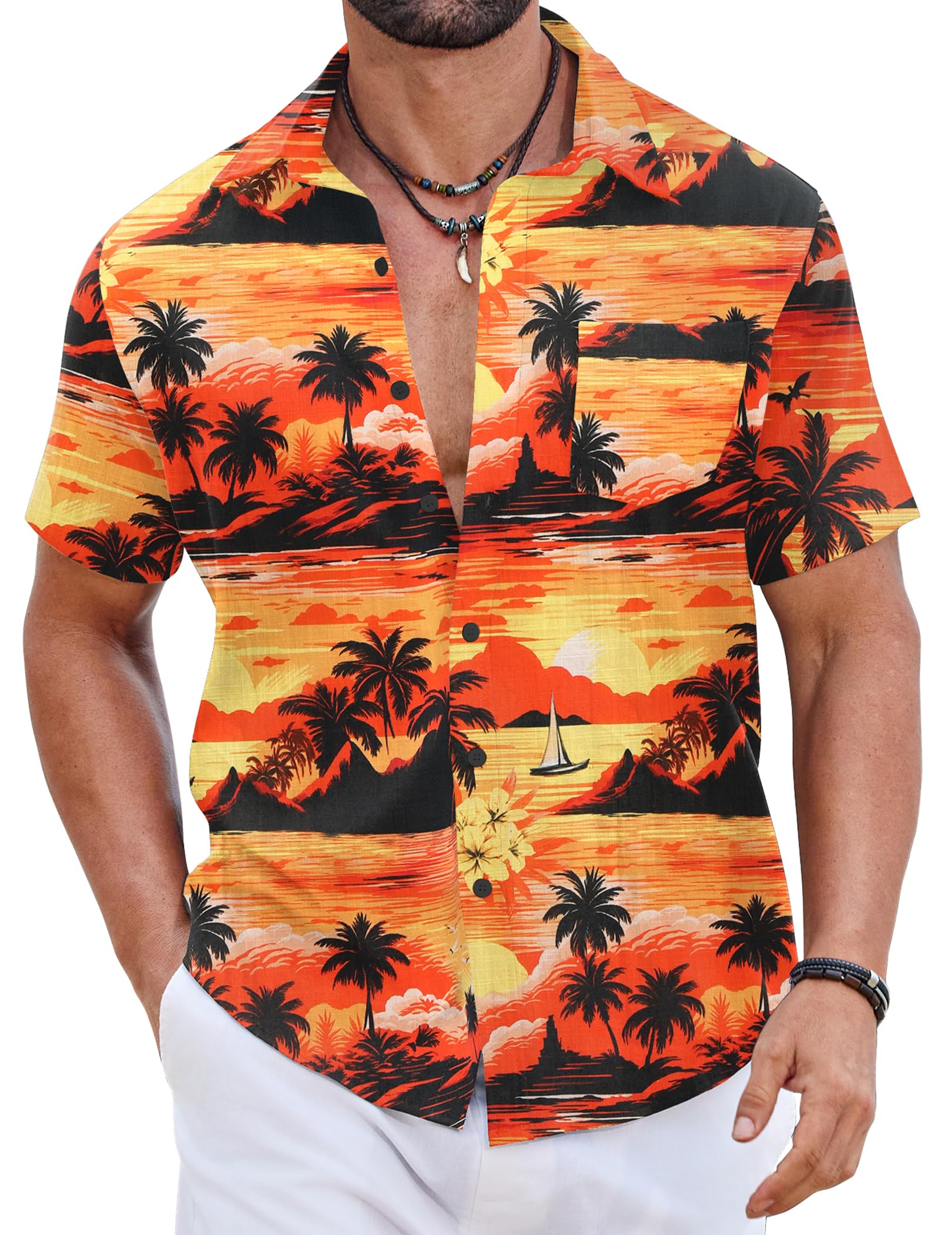 – Men's Hawaiian Shirts Cotton Mens Summer Shirt Button Down Beach Tropical Tops for Men Regular Fit