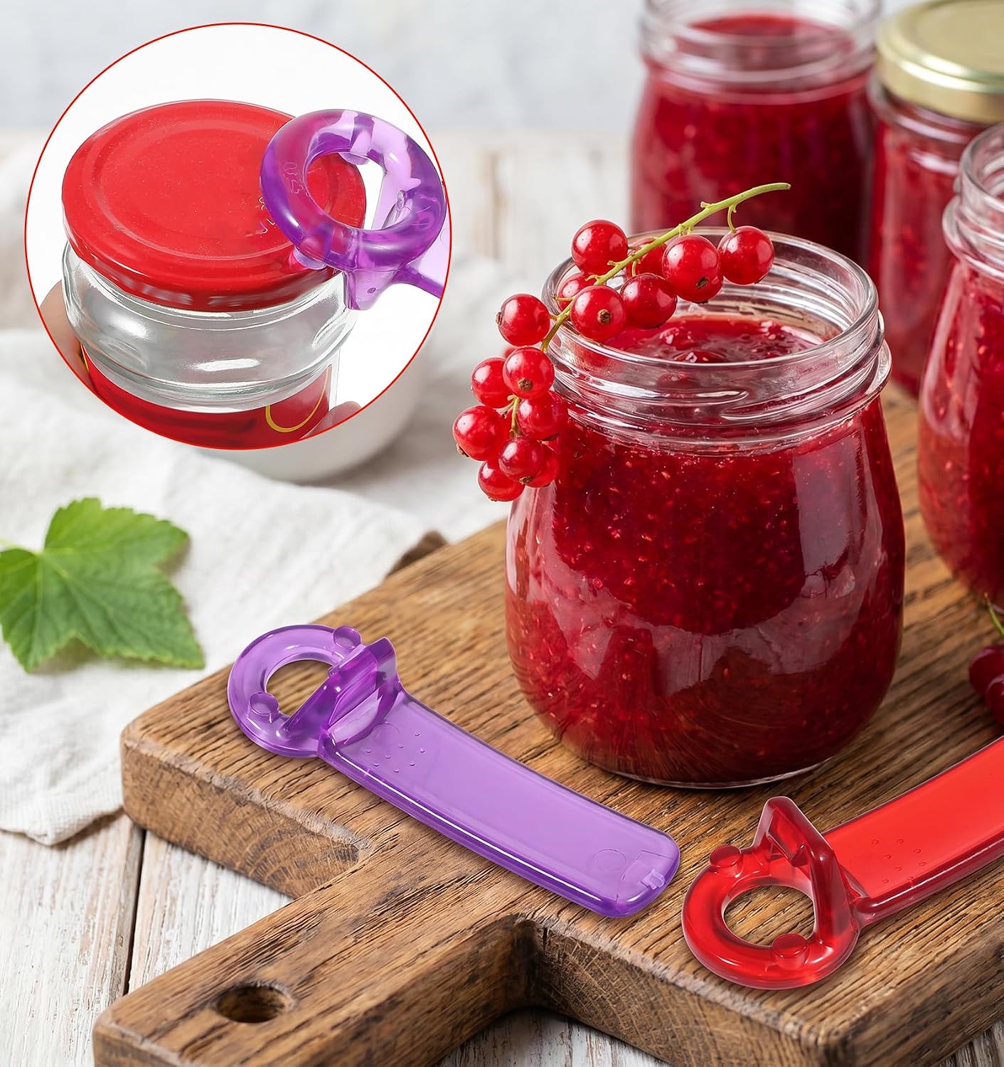 2 PCS Jar Key Lid Opener, 5.5 X 1.96 in Plastic Jar Key with Easy Grip for Weak Hands (Transparent Red and Purple)