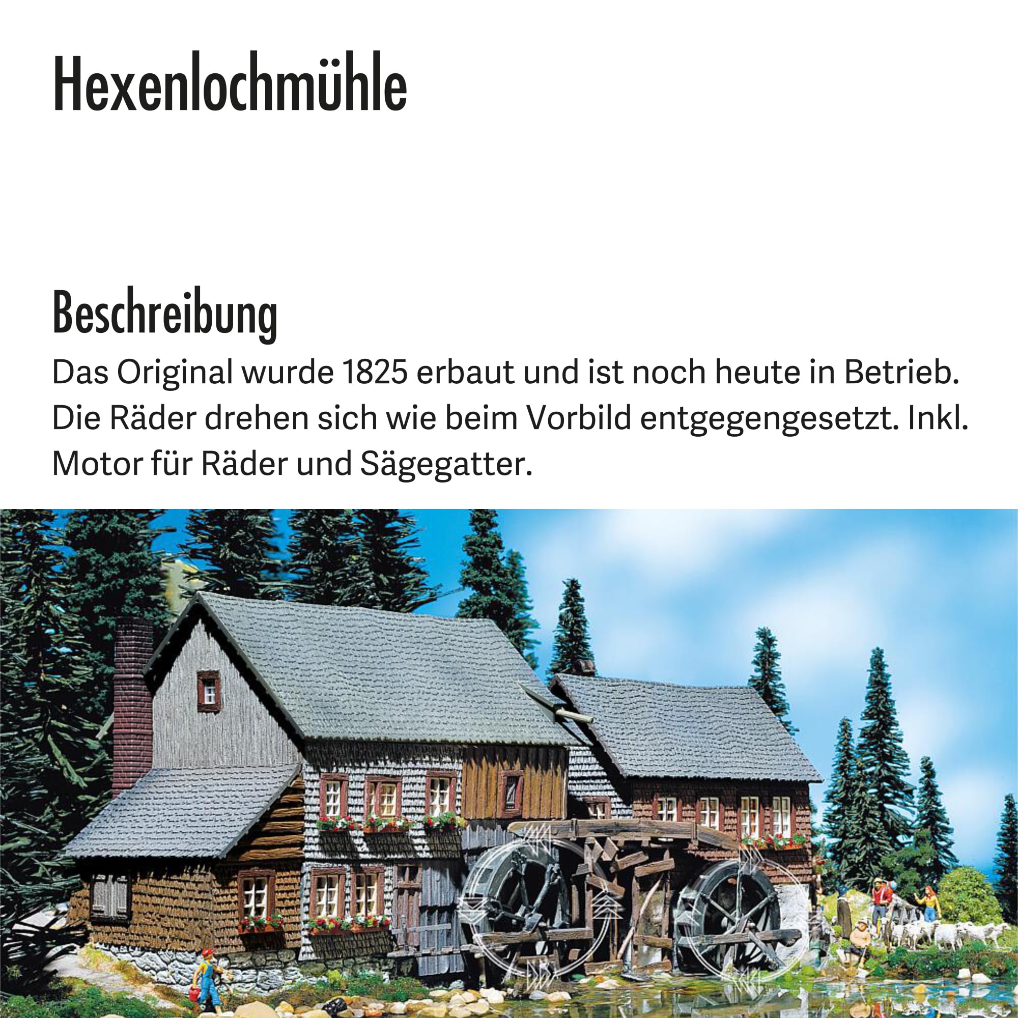 FALLER Hexenlochmühle Modellbausatz mit 255 Einzelteilen 310 x 130 x 115 mm I Modelleisenbahn Zubehör H0 I Modelleisenbahn H0 Schwarzwaldmühle, Weiß