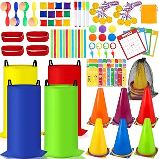 Potato Sack Race Bags, 116 Pcs Outdoor Carnival Games for Kids, Lawn Field Day Games Set with Bean Bags, Ring Toss, Cones, Bingo Cards, Carnival Yard for Family Adults Kids Birthday Party