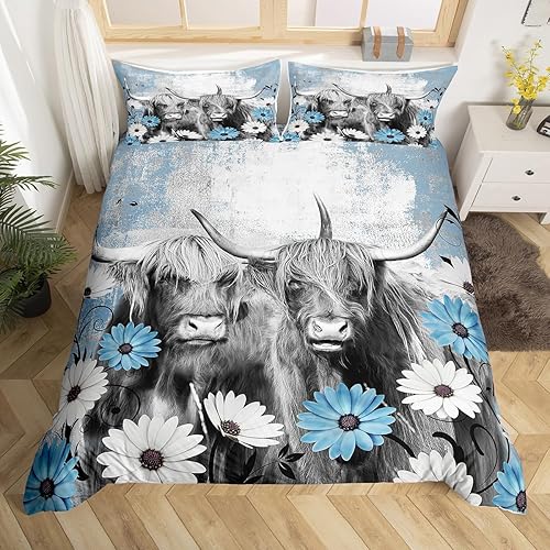 Funda de edredón de vaca Highland, regalos de vaqueros, para niños y hombres, juego de ropa de cama de animales de granja occidental, funda de