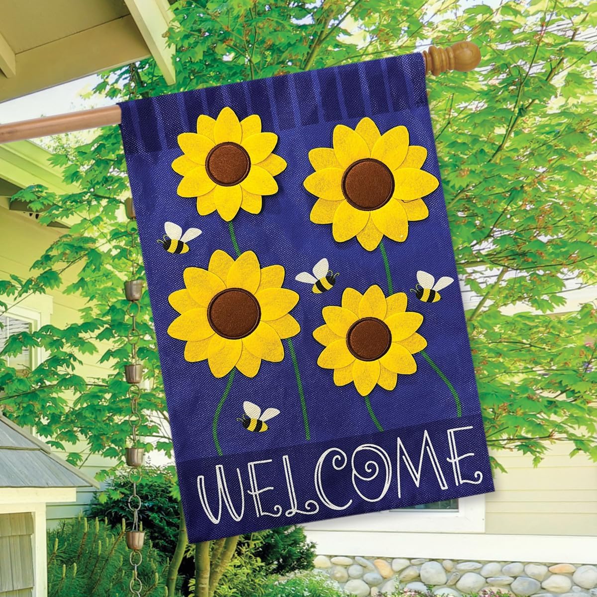 Sunflowers and Bees Summer Burlap House Flag 40" x 28" Briarwood Lane