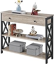 YAHEETECH Console Table with Drawer for Entryway, Narrow Entry Table for Living Room with Drawer & Open Storage Shelves, Industrial Wood Hallway Sofa Table with Stable Metal Support, Gray