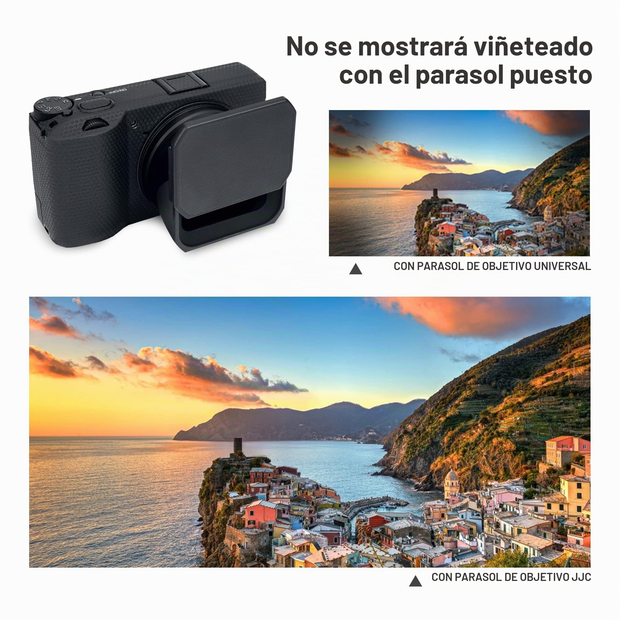 JJC Parasol de Metal para Lente de Cámara con Tapa de Capucha para Cámara Digital Ricoh GR III GR3, Reduce el Destello de la Lente, Evita el Reflejo, Protege la Lente