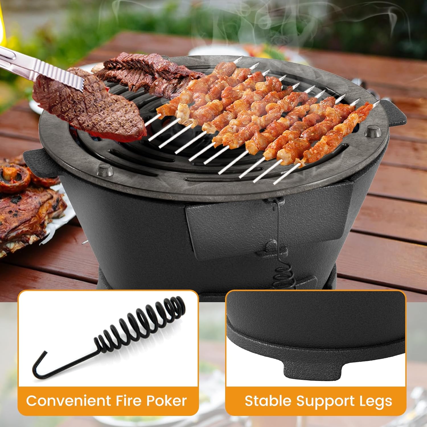 Giantex Cast Iron Hibachi Grill, Portable Japanese BBQ Charcoal Grill with Double-Sided Grate, Air Regulating Door & Fire Gate, Tabletop Camping Grill for Outdoor Cooking, Backyard, Picnic