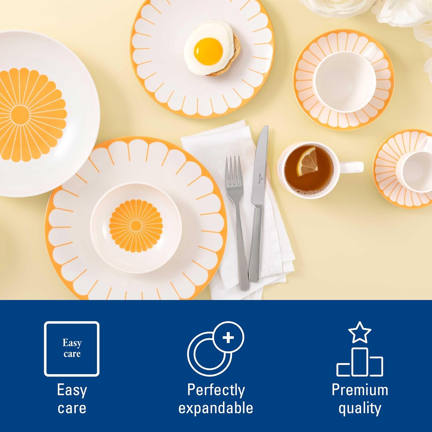 Villeroy & Boch Fleur Soleil Collection Espresso Cup, Premium Porcelain, Made in Germany, Dishwasher and Microwave Safe, Flower Pattern, 2.5 oz Capacity, Yellow Orange