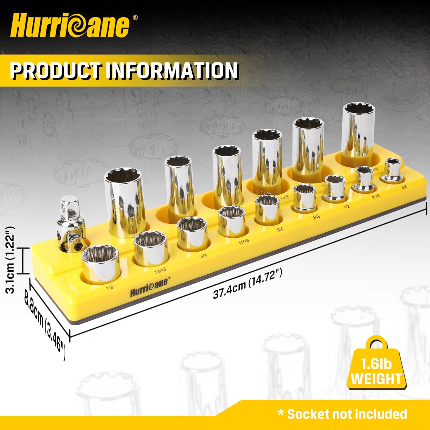 HURRICANE Magnetic Socket Organizer Set 2 Piece Socket Holder Set Includes 1/2" Drive Metric SAE Socket Trays