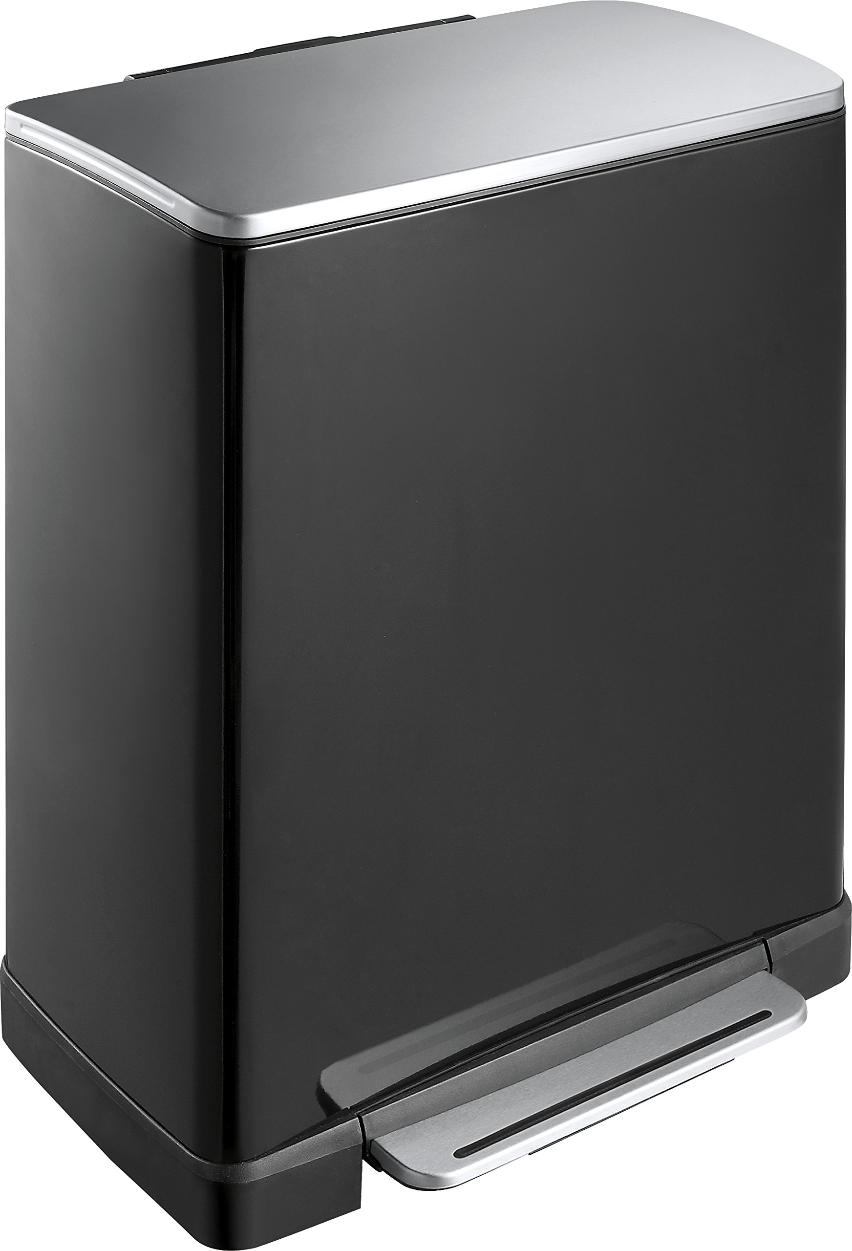 EKO E-Cube 28+18 L Recycling-Tritt-Mülleimer, Metall, matt schwarz, 34,5 x 50 x 65 cm