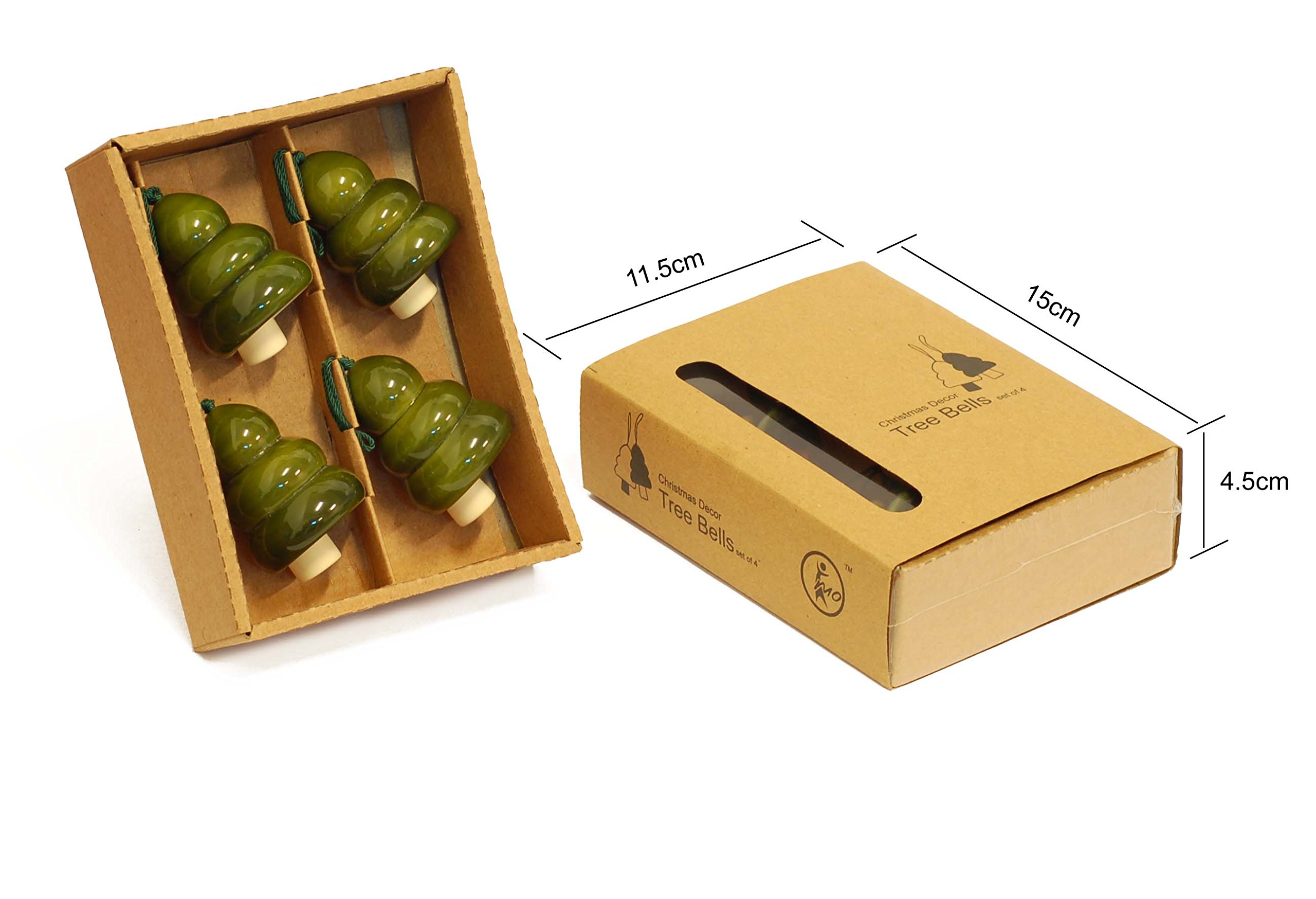 Maya Organic Handcrafted Wooden Christmas Decor : Tree Bells - Green (Set of 4) - Image 3 thumbnail