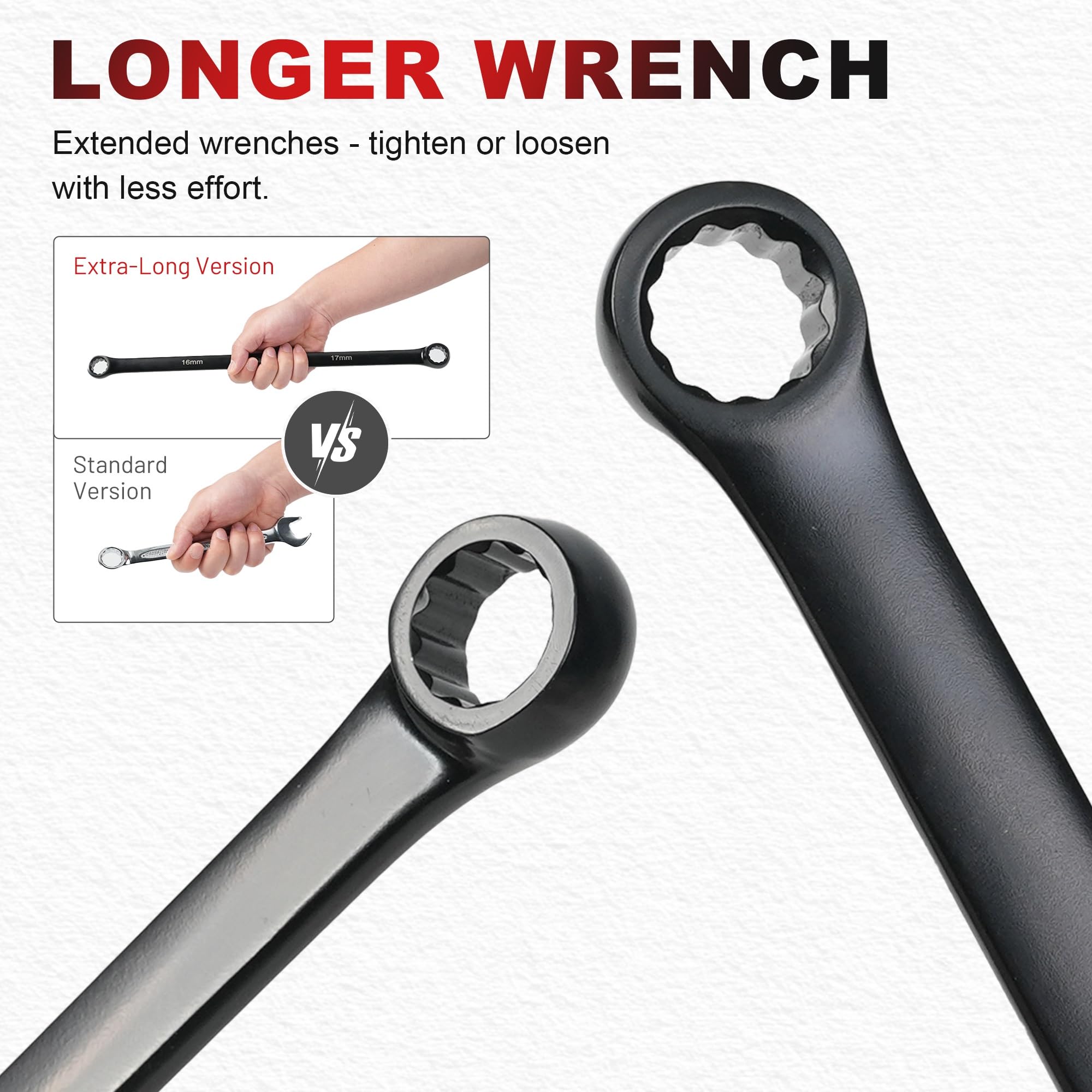 Telescopic Ratchet Zestaw 6 kluczy Bardzo długi klucz oczkowy 8mm-19mm Płaski lotniczy do konserwacji samochodów Klucze dynamometryczne(Black)
