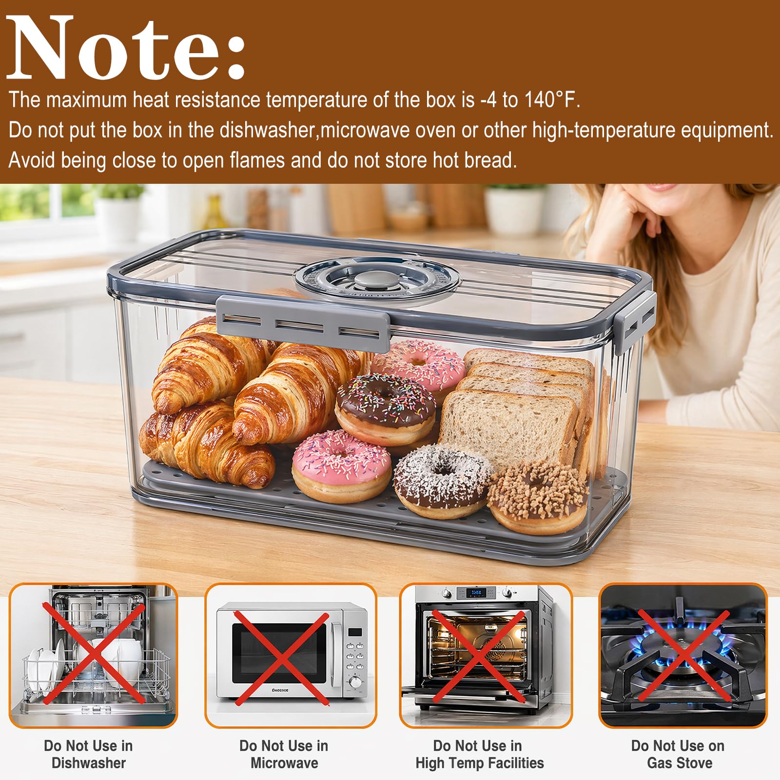 Contenitore Ermetico per Pane Frutta e Verdura, Scatola Conservazione con Vaso Drenante Interno, Design Trasparente con Indicatore Data, Plastica Alimentare per Frigorifero