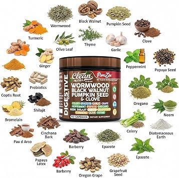 Clean Nutra Wormwood Black Walnut Pumpkin Seed Clove Oil Celery Garlic Grape Papaya Neem Diatomaceous Earth Womens Probiotic Gut Health Cleanse Detox Oregano Olive Turmeric Supplement Vegan Capsules