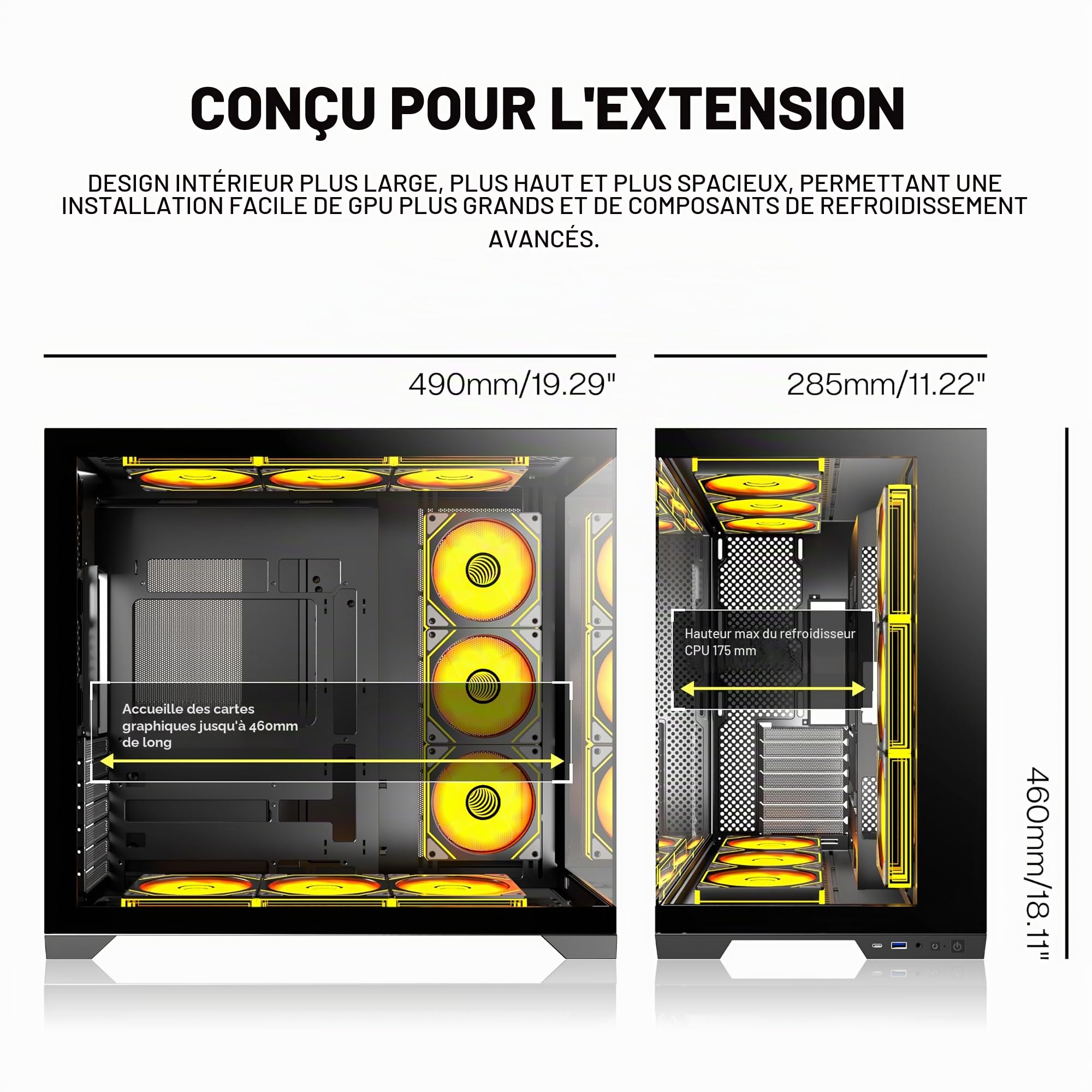 KEDIERS Boîtier PC pré-installé 9 × 120 mm Noir Ventilateur ATX Mid Tower PC Boîtier d'ordinateur avec Vue panoramique Panneau Avant en Verre trempé
