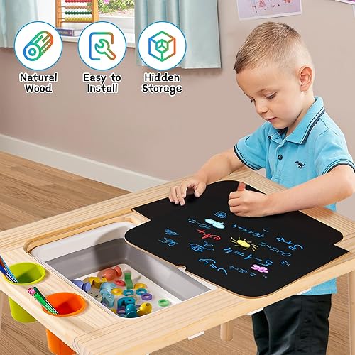Miniatura 4 de Purelax Mesa sensorial 5 en 1 para niños, multifunción, mesa de arena para interiores, mesa de dibujo para niños, mesa sensorial para niños pequeños