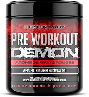 Pre Workout Demon – Complément puissant pré-entrainement avec créatine, caféine, bêta-alanine et glutamine (Fruits Rouges, 360 g (Lot de 1))