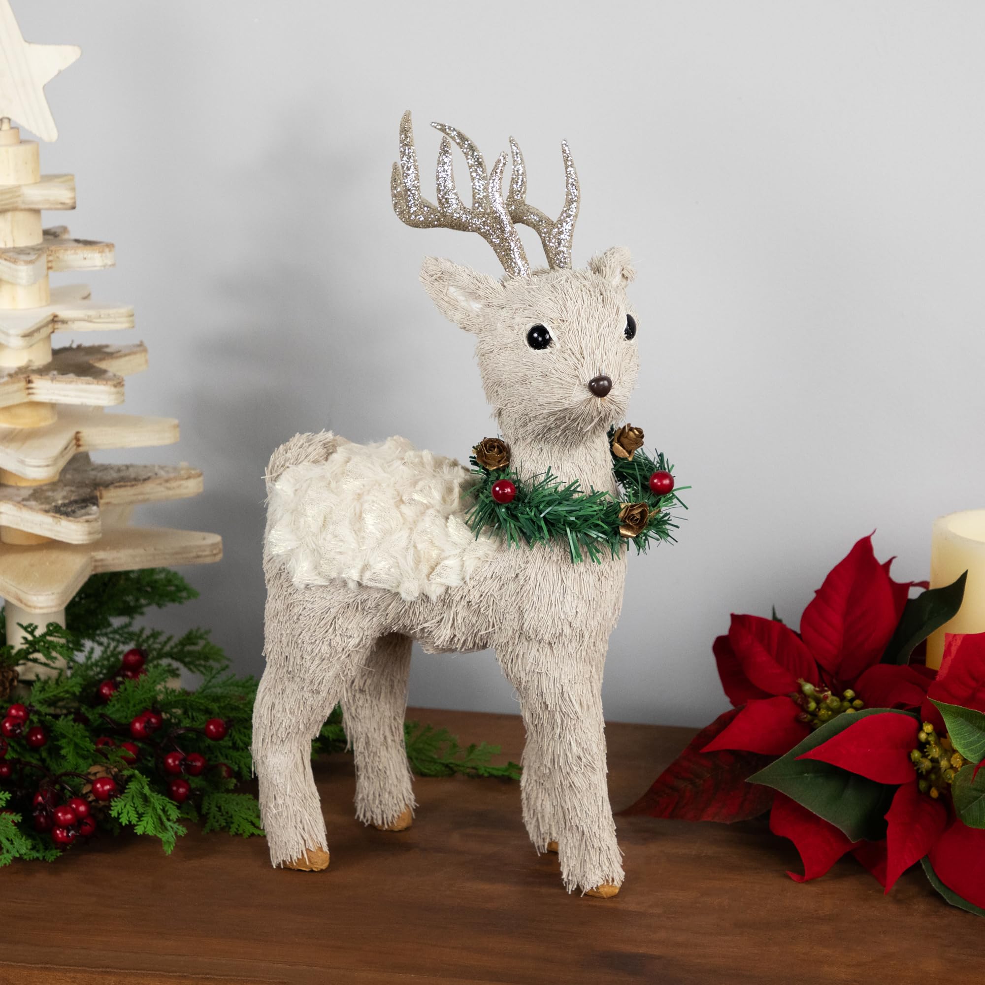 northlight woodland reindeer with wreath christmas figure - 13.75"