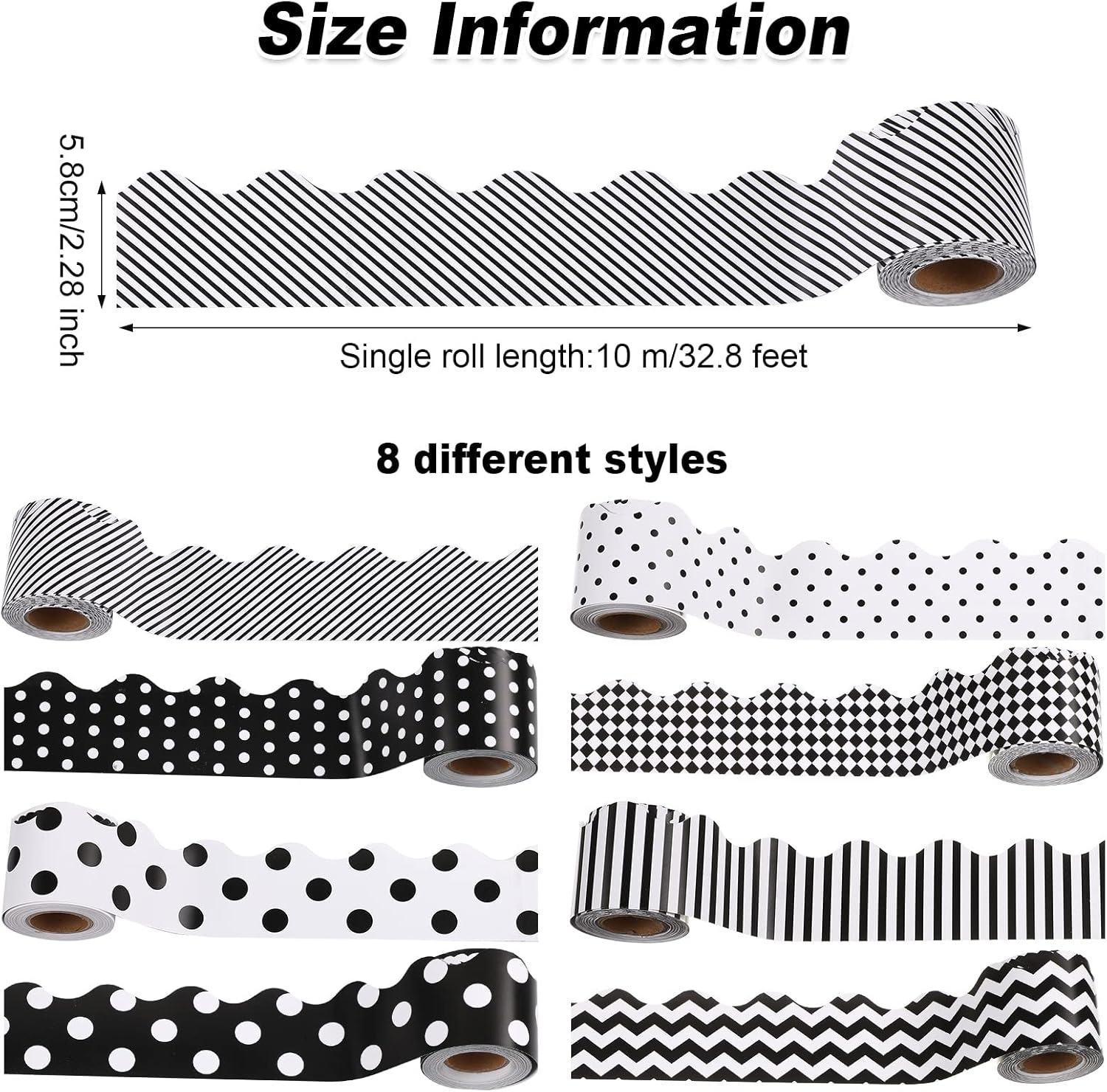 Buy 8 Rolls 262 Feet Black and White Bulletin Board Borders Bulletin Board Border Trim School