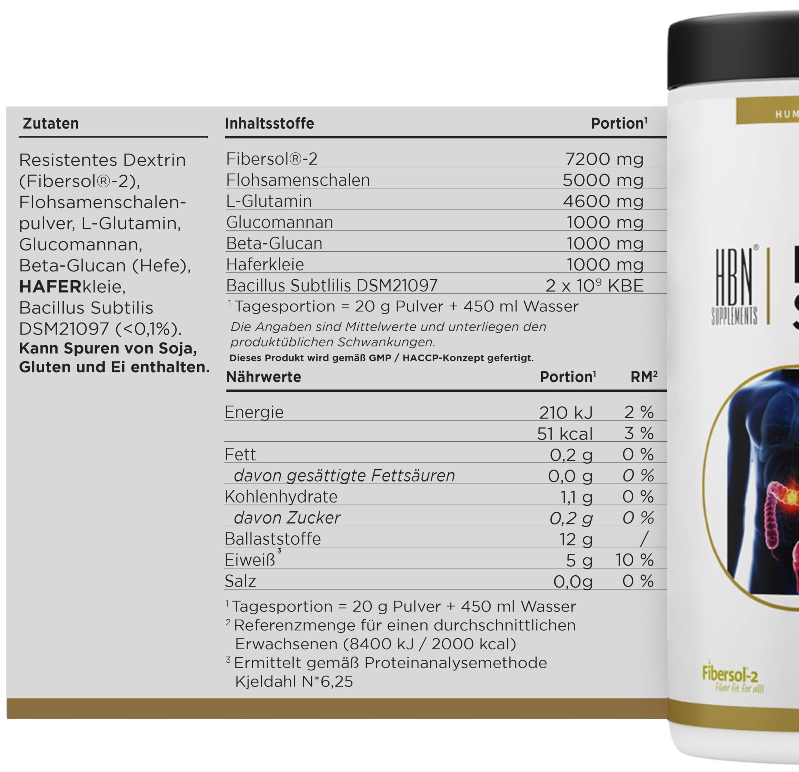 Bacillus Subtilis Biotic Gut Care Drink - Pulver 600g (Geschmacksneutral) | Mit Ballaststoff Fibersol®-2 | L-Glutamin | Flohsamenschalen | Beta Glucan u.v..m.