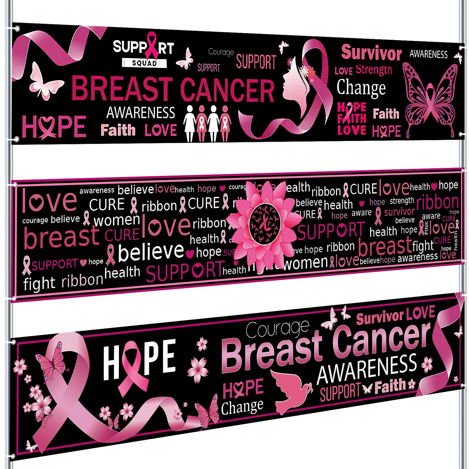 Remagr 3 Pcs Breast Cancer Awareness Banner Party Decorations