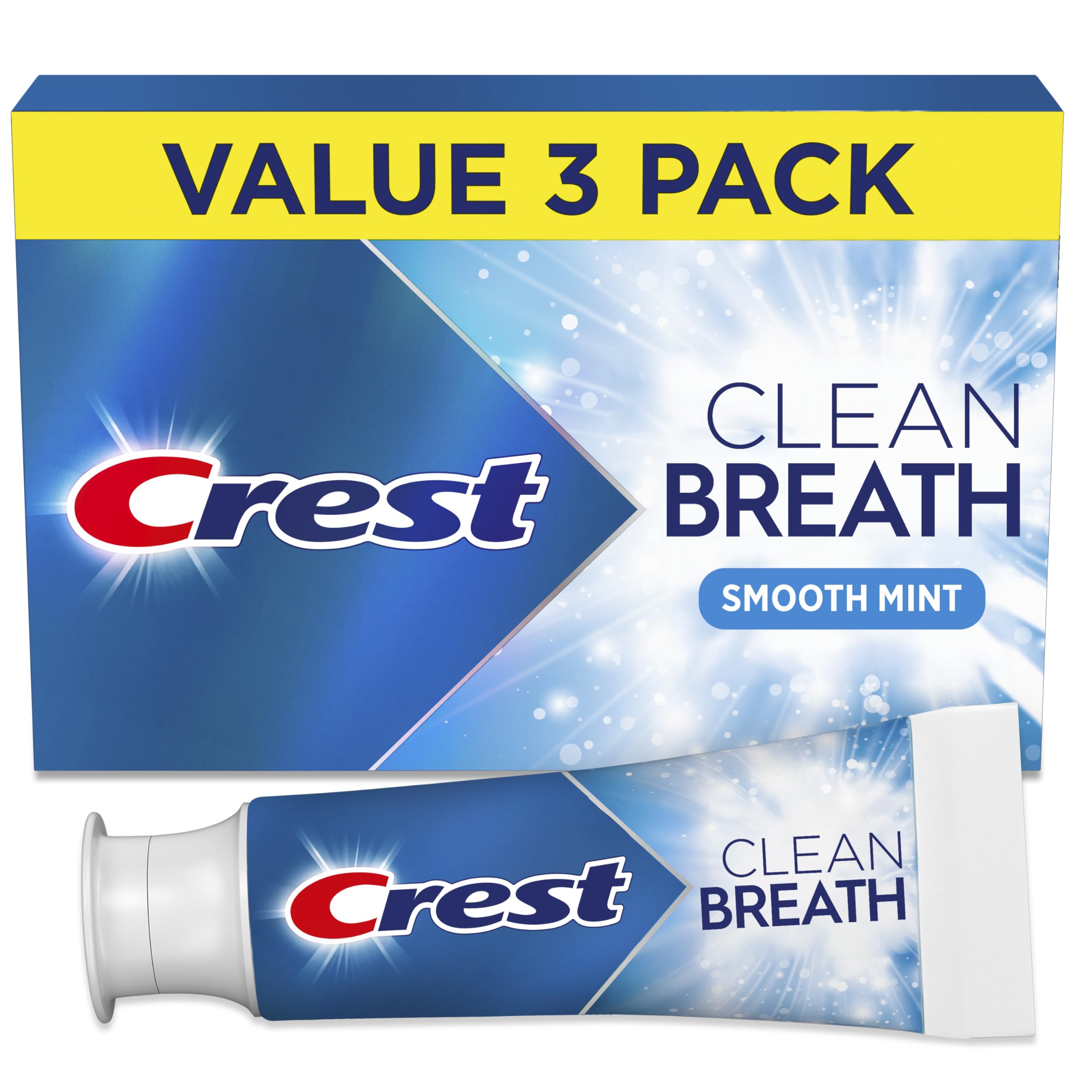 Crest Toothpaste Clean Breath Smooth Mint 3.3oz Pack of 3 – Neutralizes Bad Breath, Antibacterial Protection, Fights Cavities, Freshens Breath, Gently