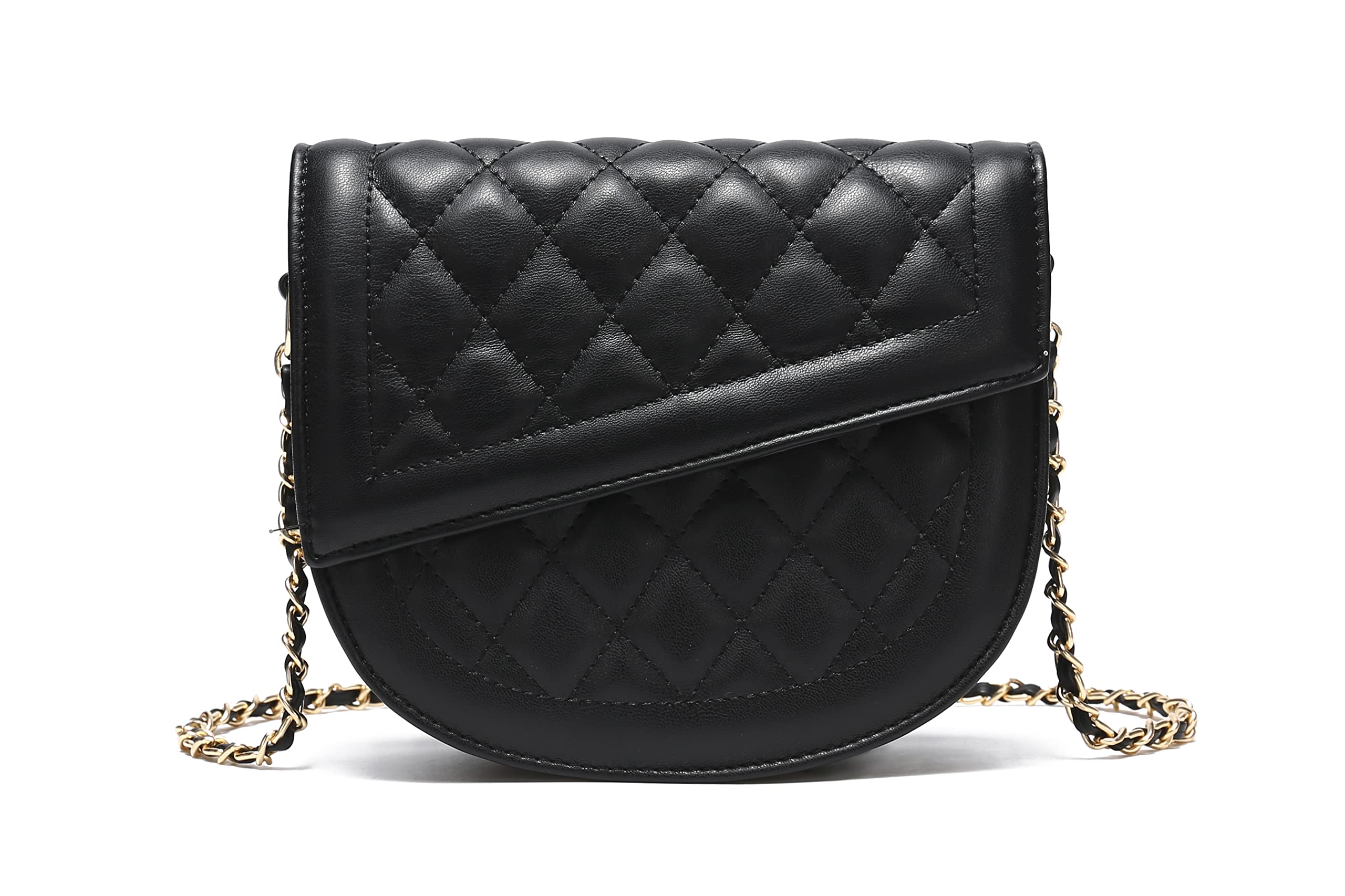 Bolsos cruzados con solapa para mujer sobre el hombro Bolsos de cadena Bolsos de cuero vegano, Negro, Large