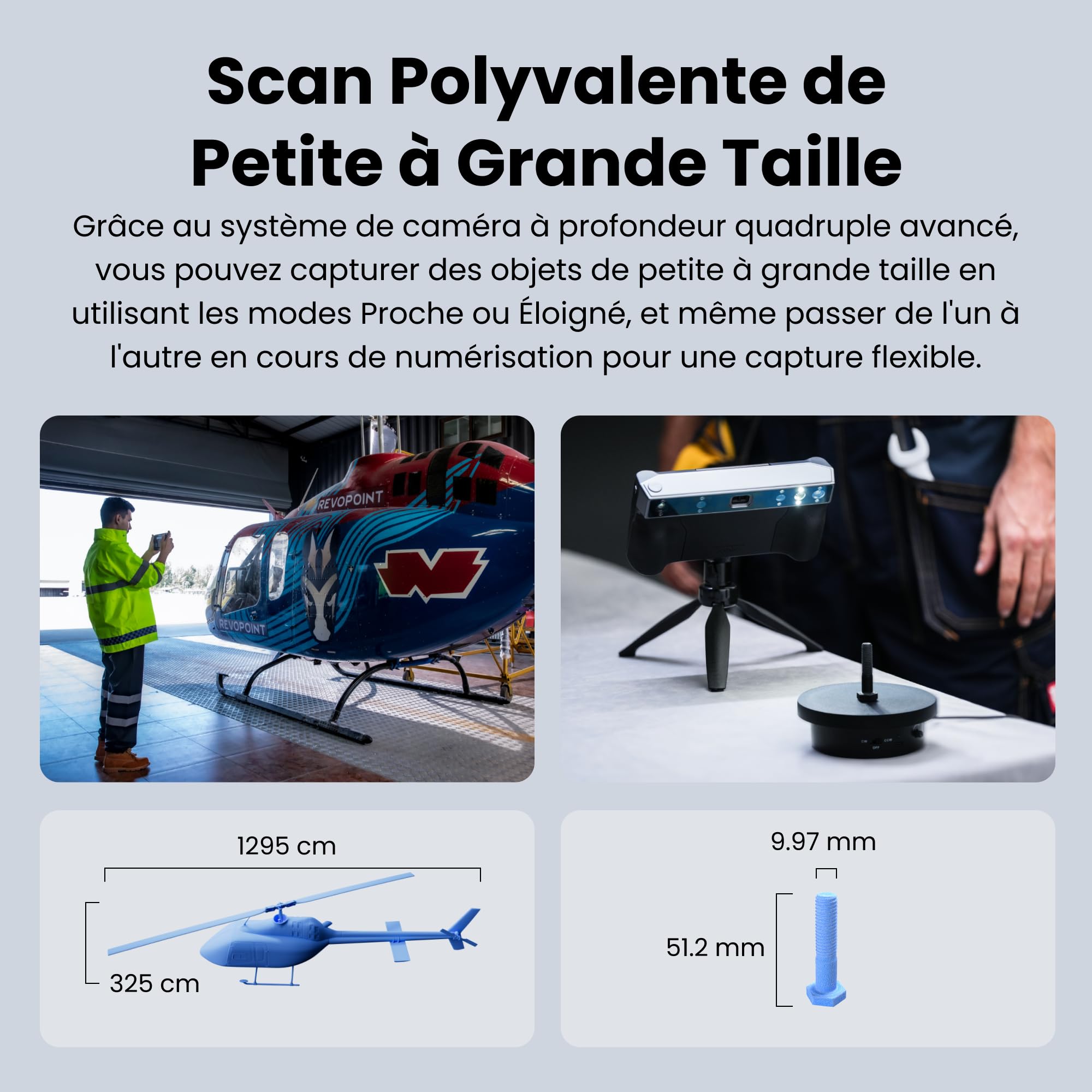 Revopoint MIRACO Plus Scanner 3D pour Impression 3D, Autonome et Portable avec Photogrammétrie, Zoom Optique, jusqu'à 20 ips, Précision jusqu'à 0,02 mm, Caméra RVB couleur pour petits et grands objets