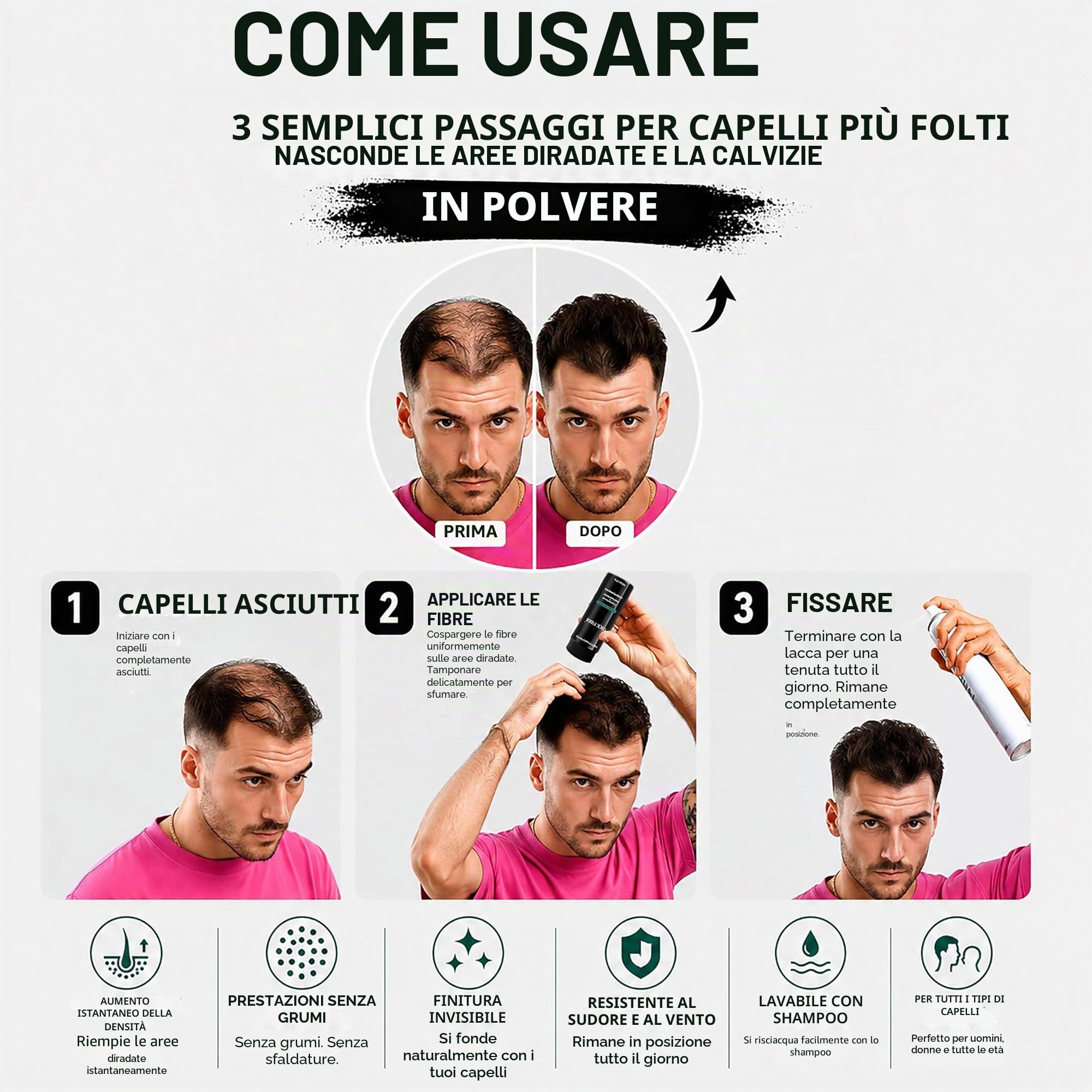 THICK FIBER, Fibre dei capelliper la ricostruzione dei capelli, per il diradamento dei capelli, 25 g confezione da 1, marrone medio, polvere per capelli, flacone da