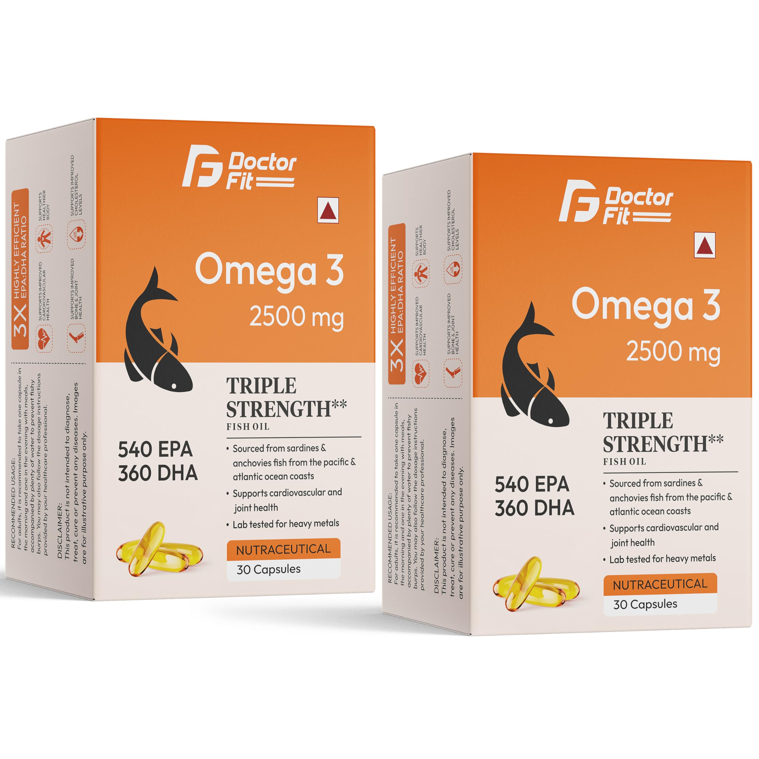 DOCTORFIT Omega 3 Fish Oil 2500mg Triple Strength | 540mg EPA & 360mg DHA | Heart, Brain & Joint Health Support | Lab-Tested for Heavy Metals | 30 Softgel Capsules — Amazon image 6