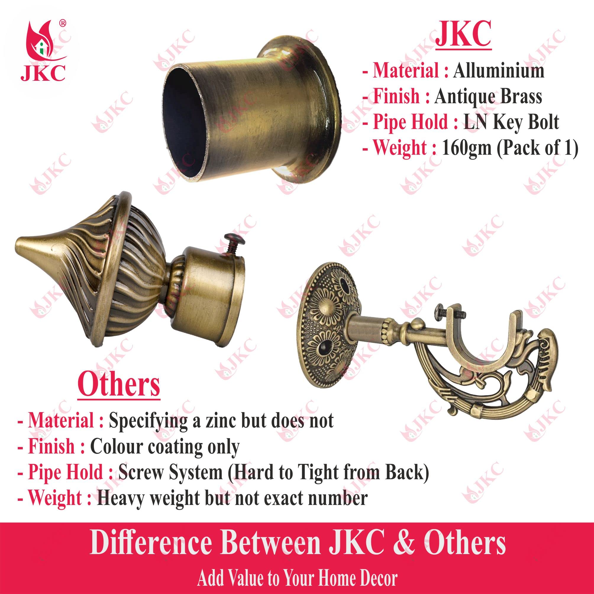 JKC Whirl Curtain Brackets and Holder with Prehistoric Look for 1 Inch Pipe (Bracket - 1 Pcs, Support - 1 Pcs & Wall to Wall - 1 Pcs) 2