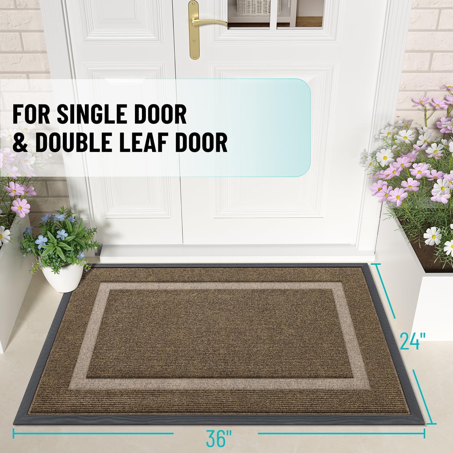 OLANLY Indoor/Outdoor Doormat Waterproof All Seasons Doormat Durable Natural Rubber Fade Resistant Low Profile Easy Clean for Patio Porch