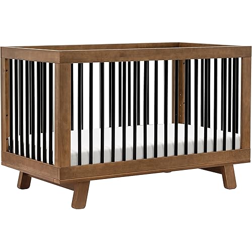 babyletto Hudson 3-in-1 Convertible Baby Crib with Toddler Bed & Daybed Conversion - Durable and Easy to Assemble - GREENGUARD Gold Certified with 4 Adjustable Mattress Heights - Natural Walnut/Black