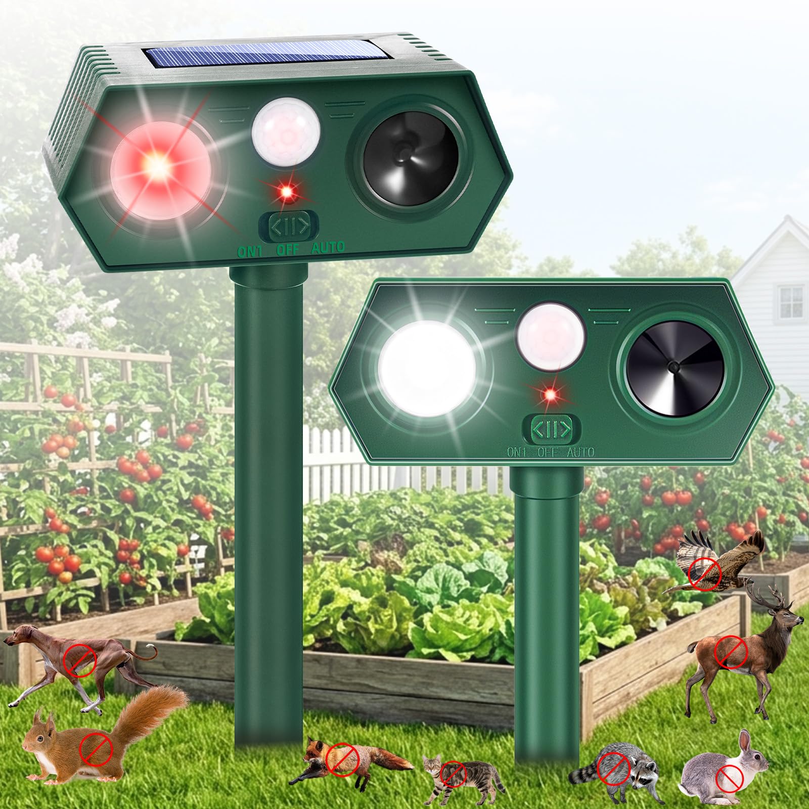 Photo 1 of 2026 Sonic Fortress Pro Deer Repellent Racoon Repellent Outdoor Squirrel Fortress Pro Solar Ultrasonic Animal Repeller IP65 Cat Deterrent Motion Activated Light to Scare Rabbit Skunk for Garden (2)