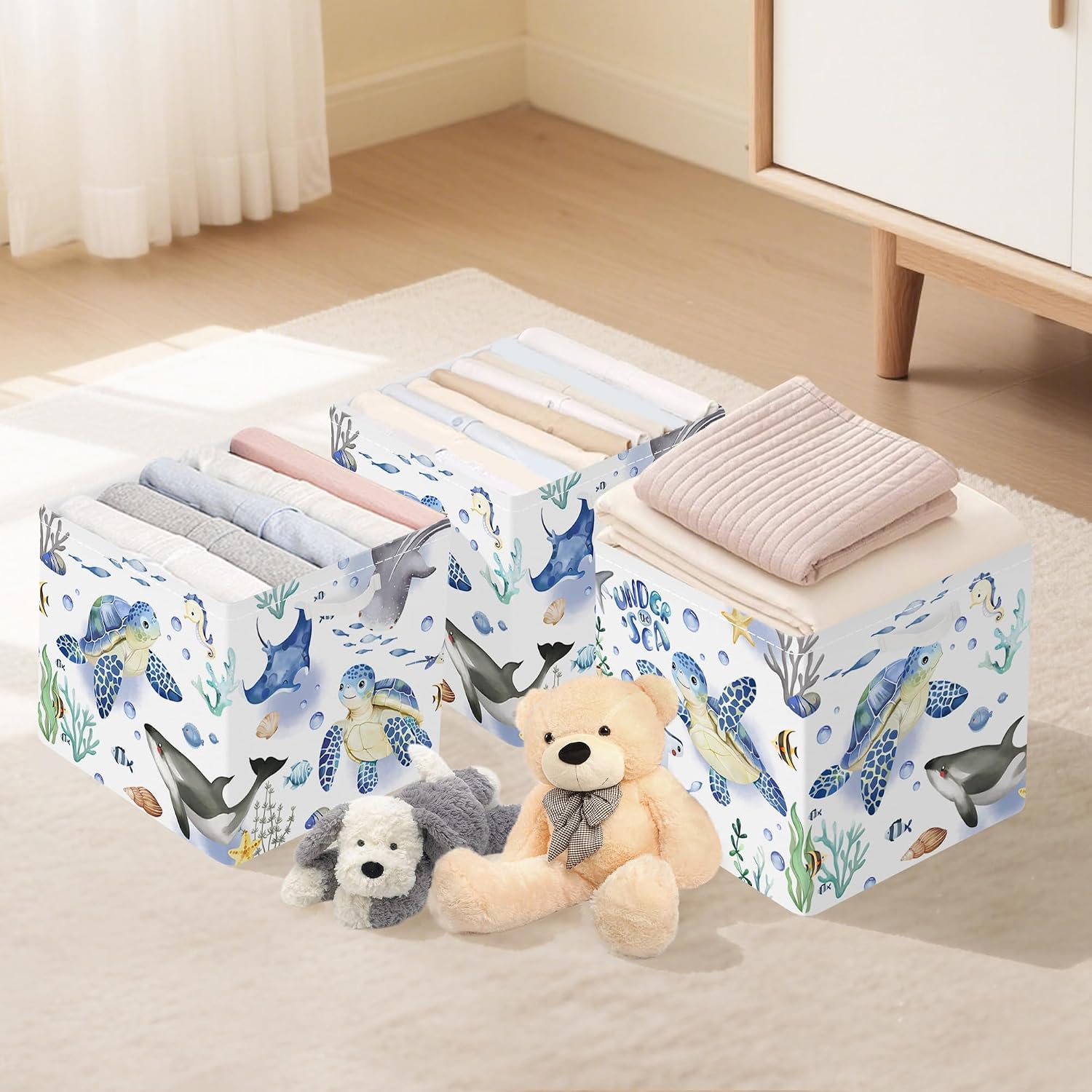 Clastyle 11.8" Ocean Animal Storage Basket Set of 3 for Kid Toy Clothes Bin