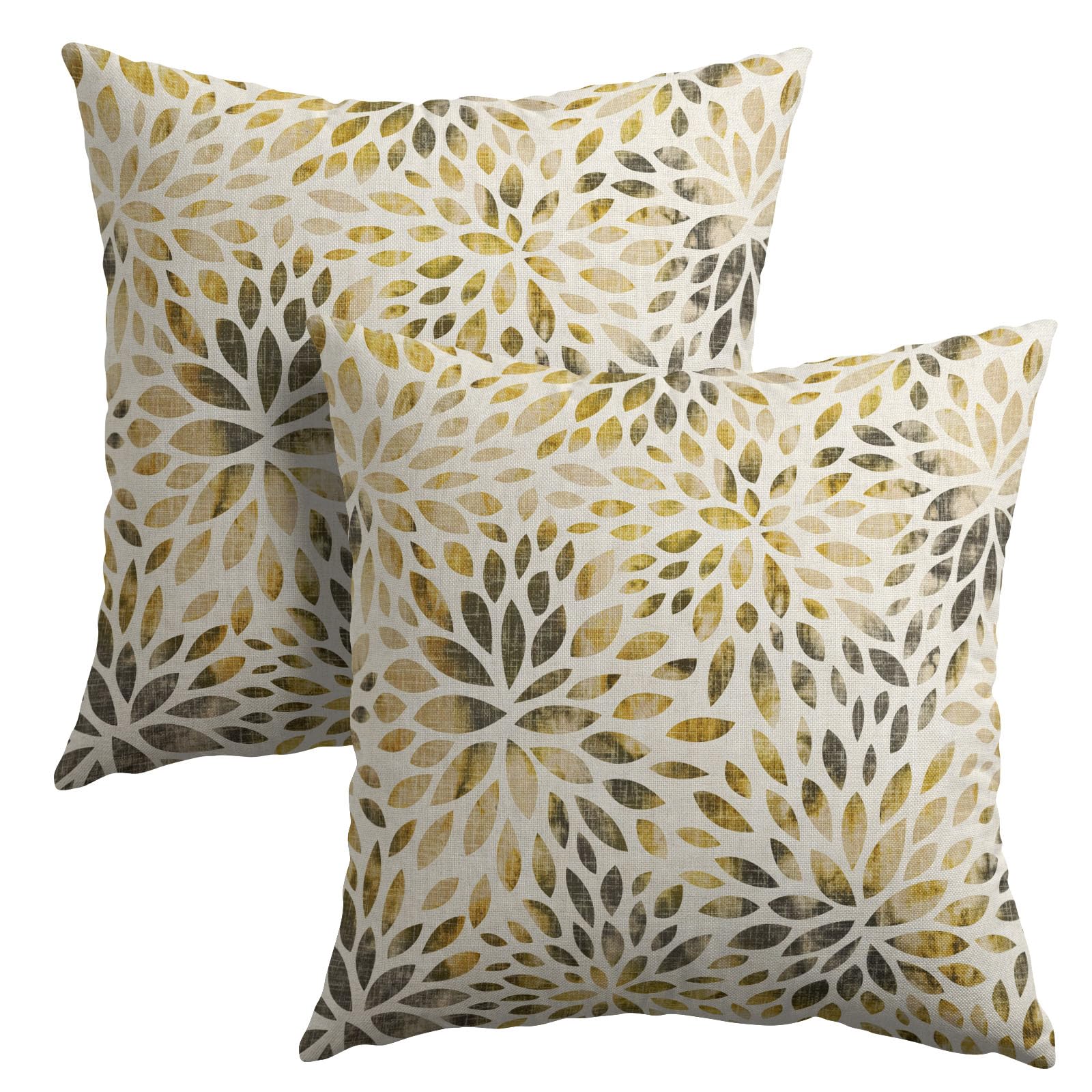 Yellow Dahlia Pillow Covers 18x18 Inches Rustic Geometric Flower Throw Pillow Case Set of 2 Beige Tan Gray Spring Floral Pillow Cover Cotton Linen