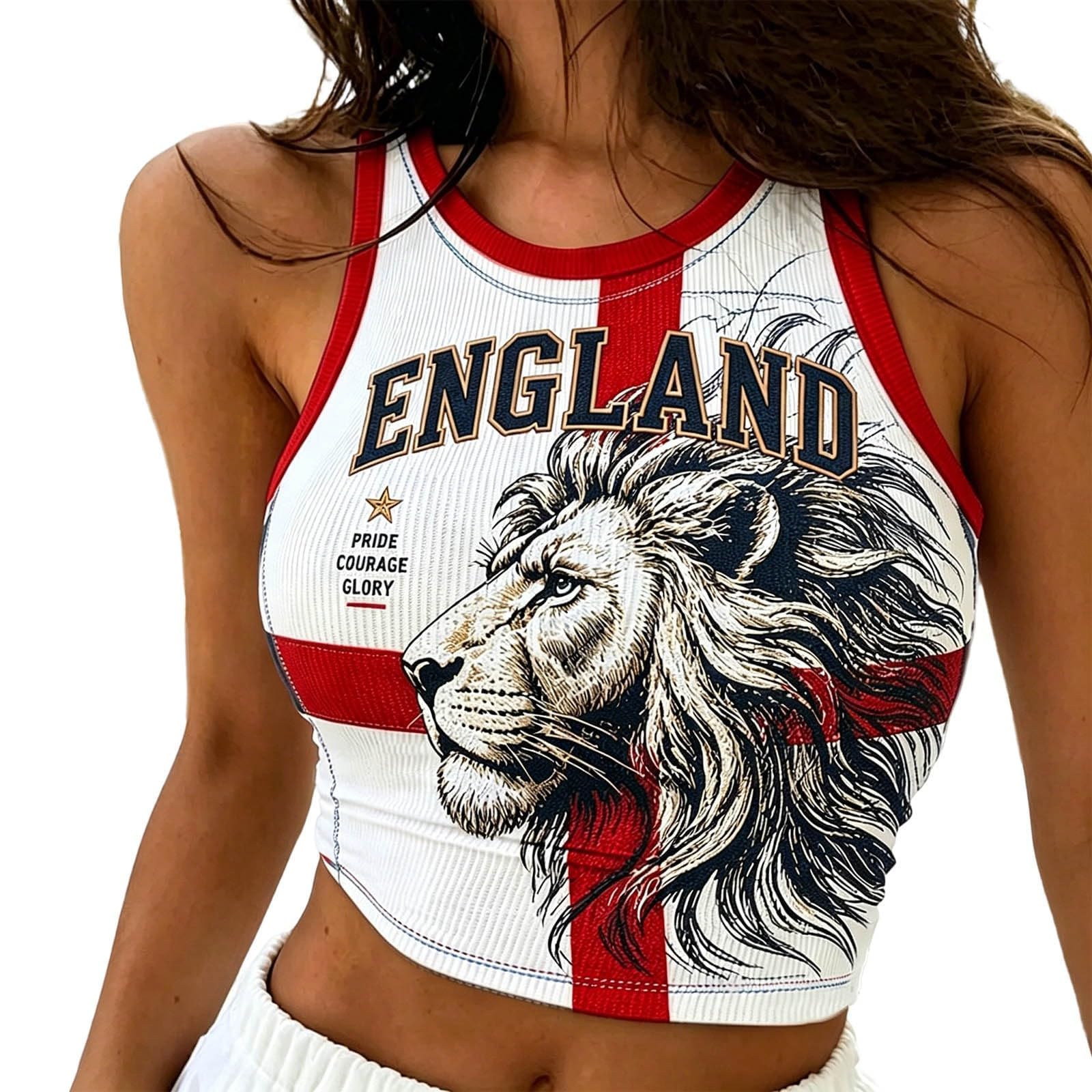 Crop Tops for Women 2026 England Football Shirt Team Graphic Sleeveless Racerback Ribbed Cropped Tank Top Casual Wear Perfect Present for Football Lovers Match Day Outdoor Gatherings S-XXL — image 1
