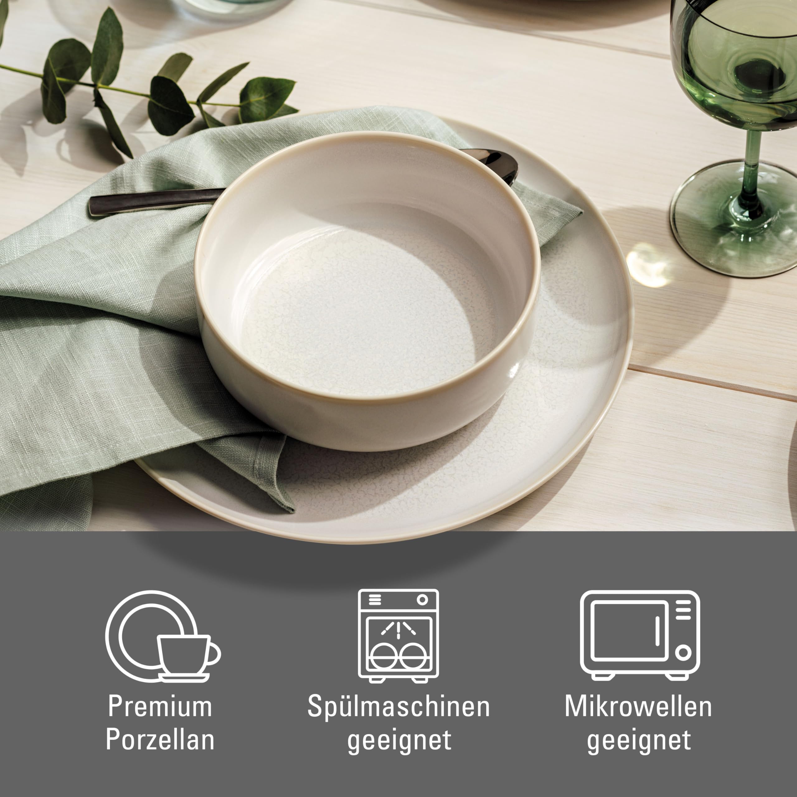 like. by Villeroy & Boch - Crafted Cotton, 6-częściowy zestaw śniadaniowy, można myć w zmywarce, można używać w kuchence mikrofalowej, talerz obiadowy, naczynia ceramiczne, zastawa stołowa