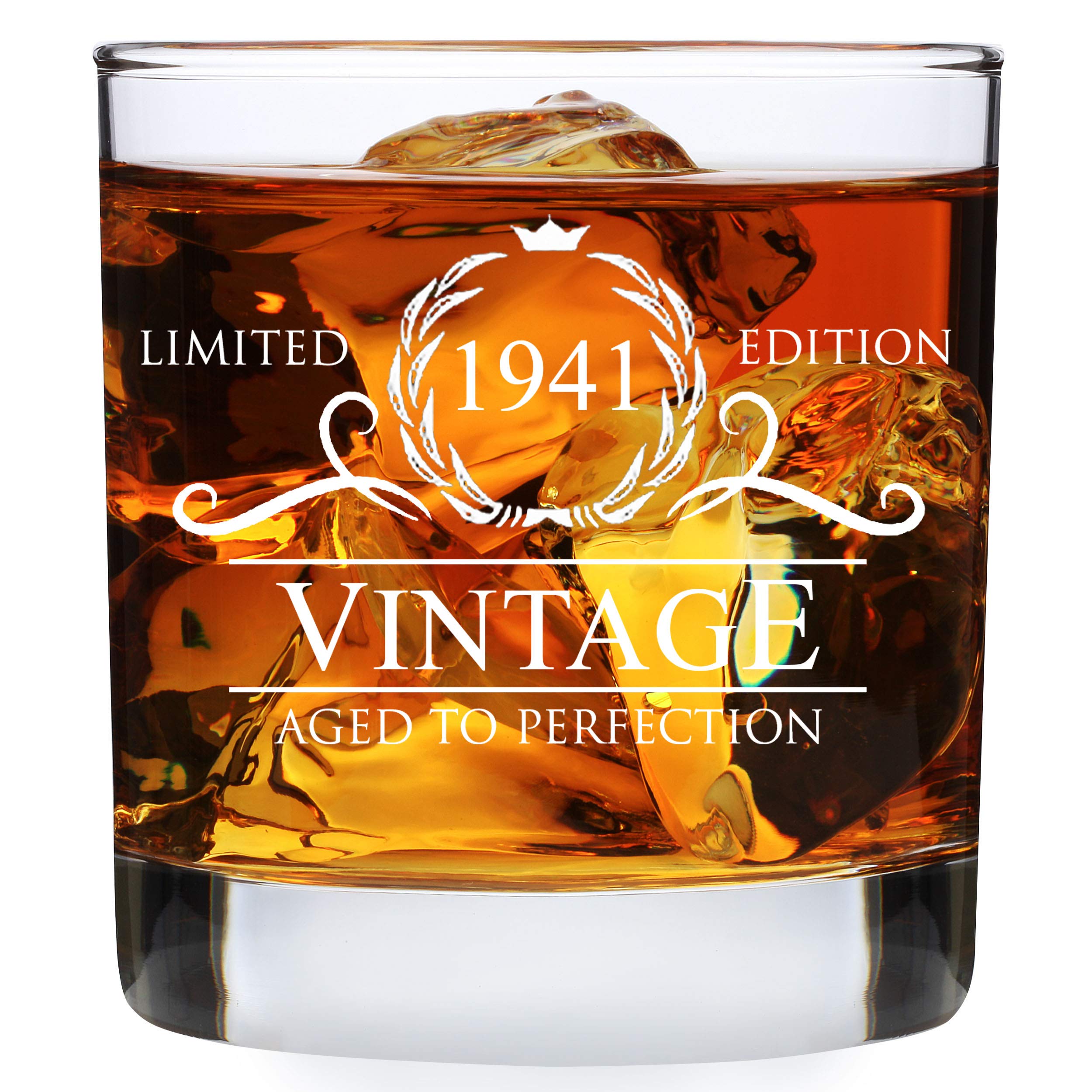 80th Birthday Gifts for Men Women - 1941 Vintage 11oz Whiskey Glass - 80 Year Old Birthday Party Decorations - Eightieth Anniversary Presents for Parents Dad Mom - Eighty Class Reunion - Rocks Gl