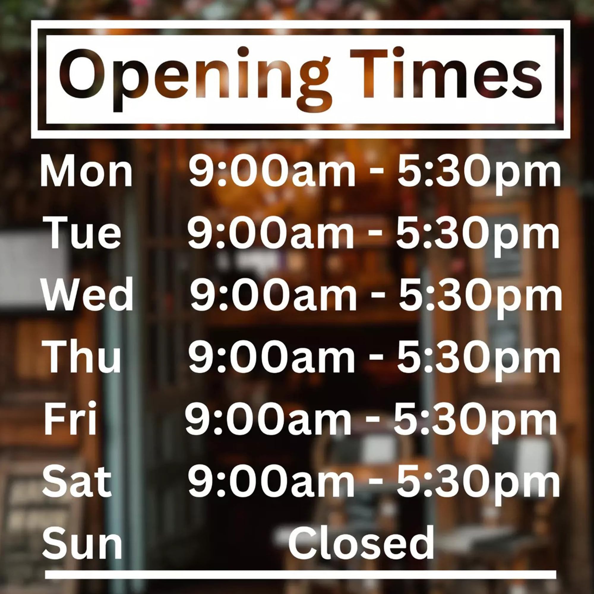 Kingdom Decalz Custom Opening Hours Sign for Shop Window – Personalised Vinyl Decal with Opening Times – Waterproof, Self-Adhesive Sticker for Glass, Doors & Walls – Multiple Colours & Sizes