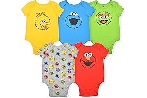 Sesame Street Boy's 5-Piece Elmo Baby Clothes Bodysuit Creeper Multi-Colored Set