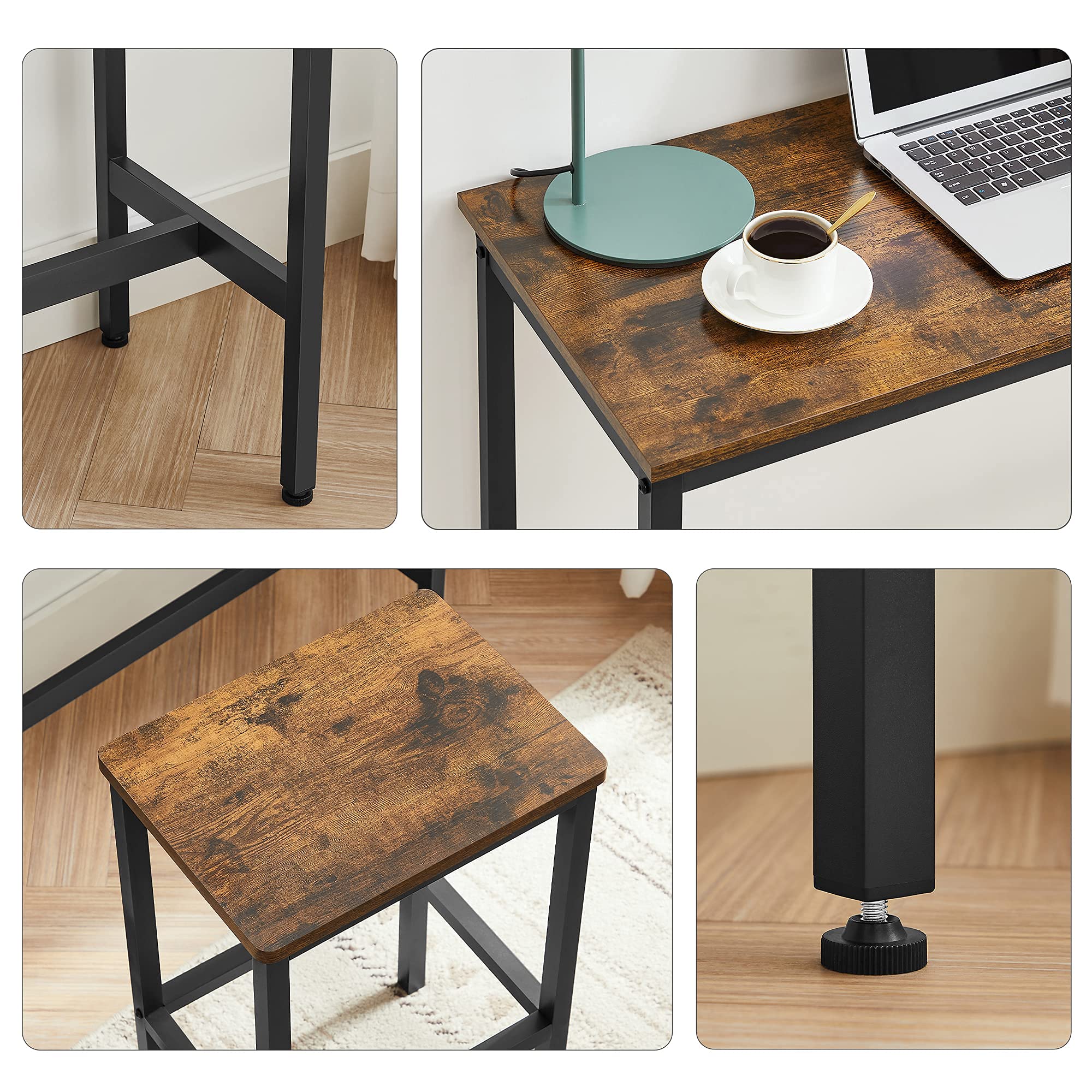VASAGLE Ensemble de Meubles de Salle à Manger, Table et Tabourets de Bar, Table Petit-Déjeuner avec 2 Tabourets Hauts, Cadre en Acier, Style Industriel, Marron Rustique et Noir d'encre LBT218B01