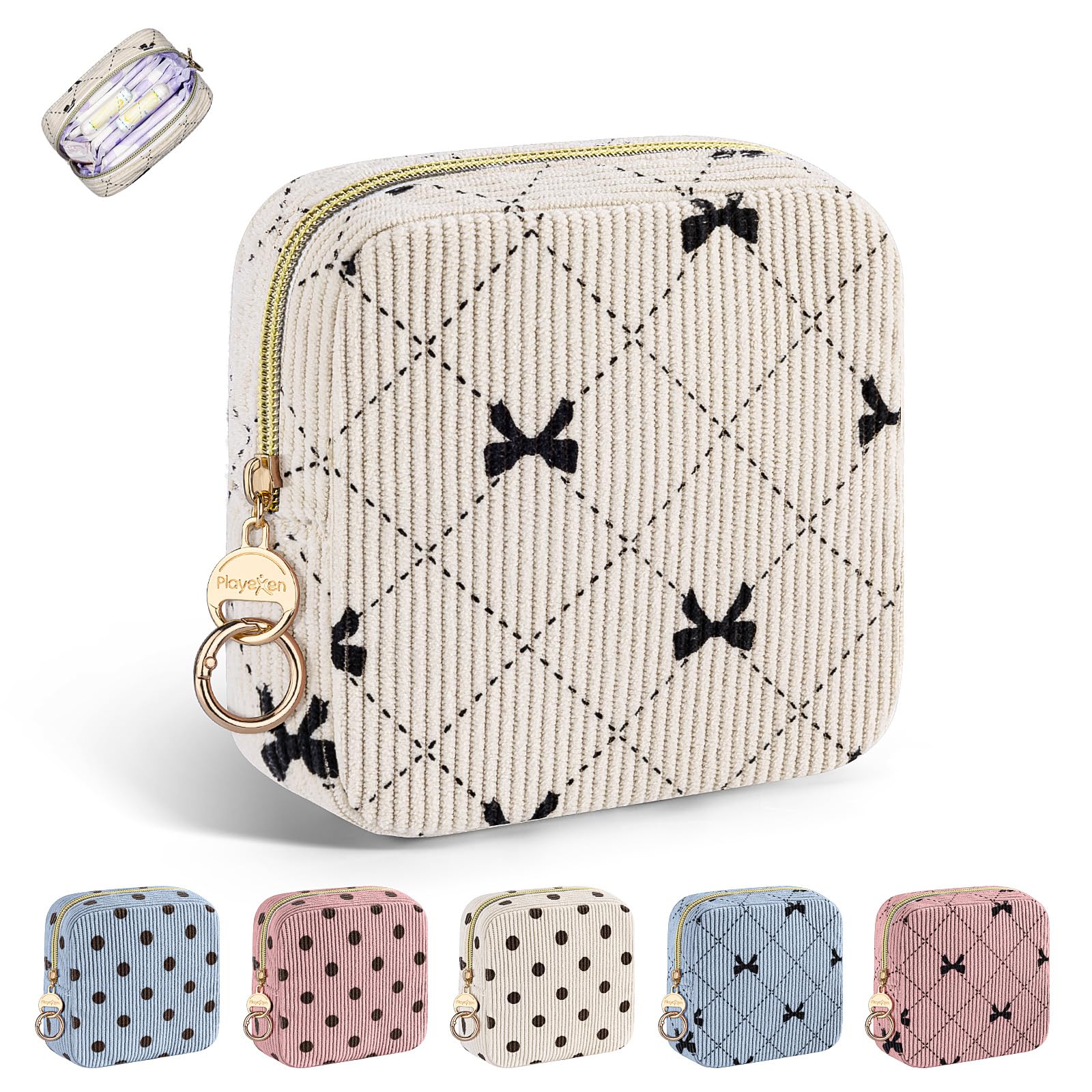 Period Bag for Teen Girls, Corduroy Sanitary Napkin Pouch, B-Beige